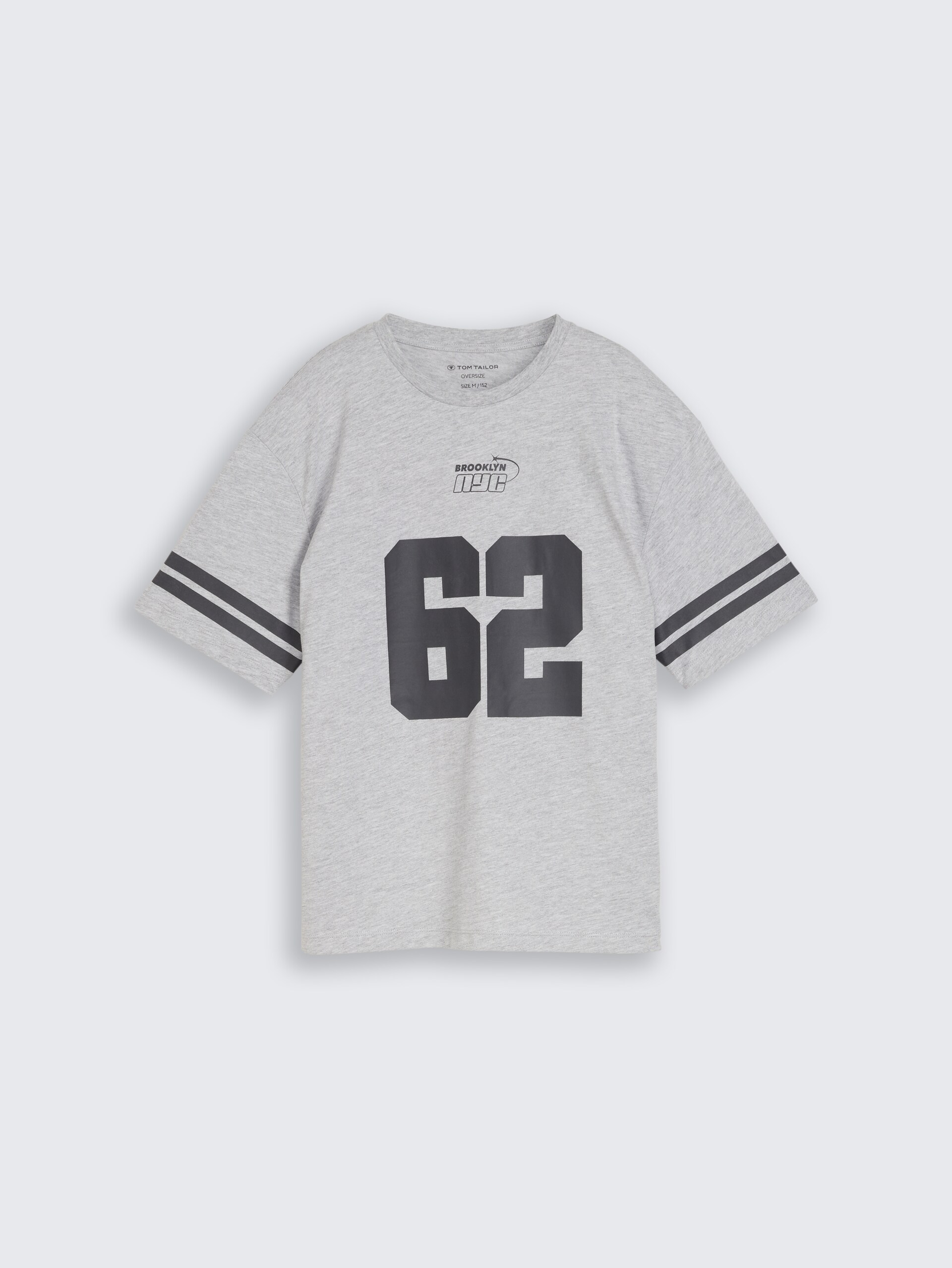 Oversize T-Shirt mit Print - Light Stone Grey Melange - Vorder-Produkt-Ansicht