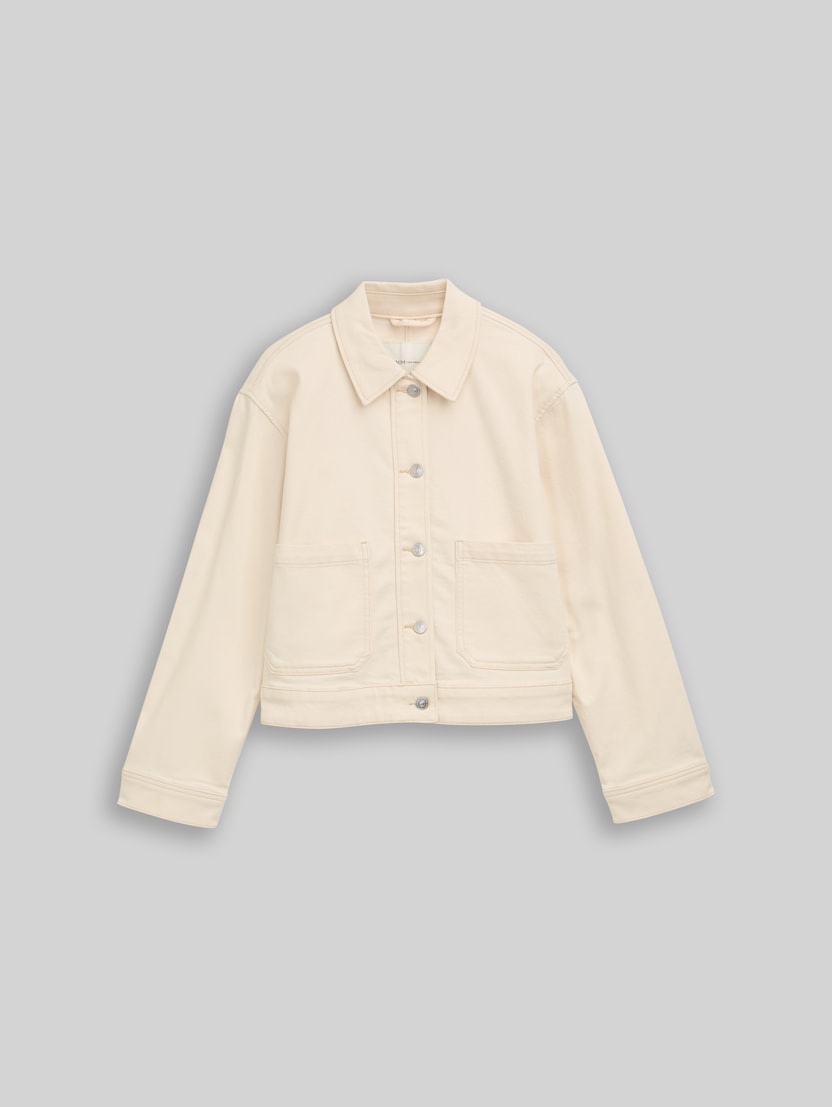 Denim jacket with patch pockets by Denim Female, raw offwhite denim