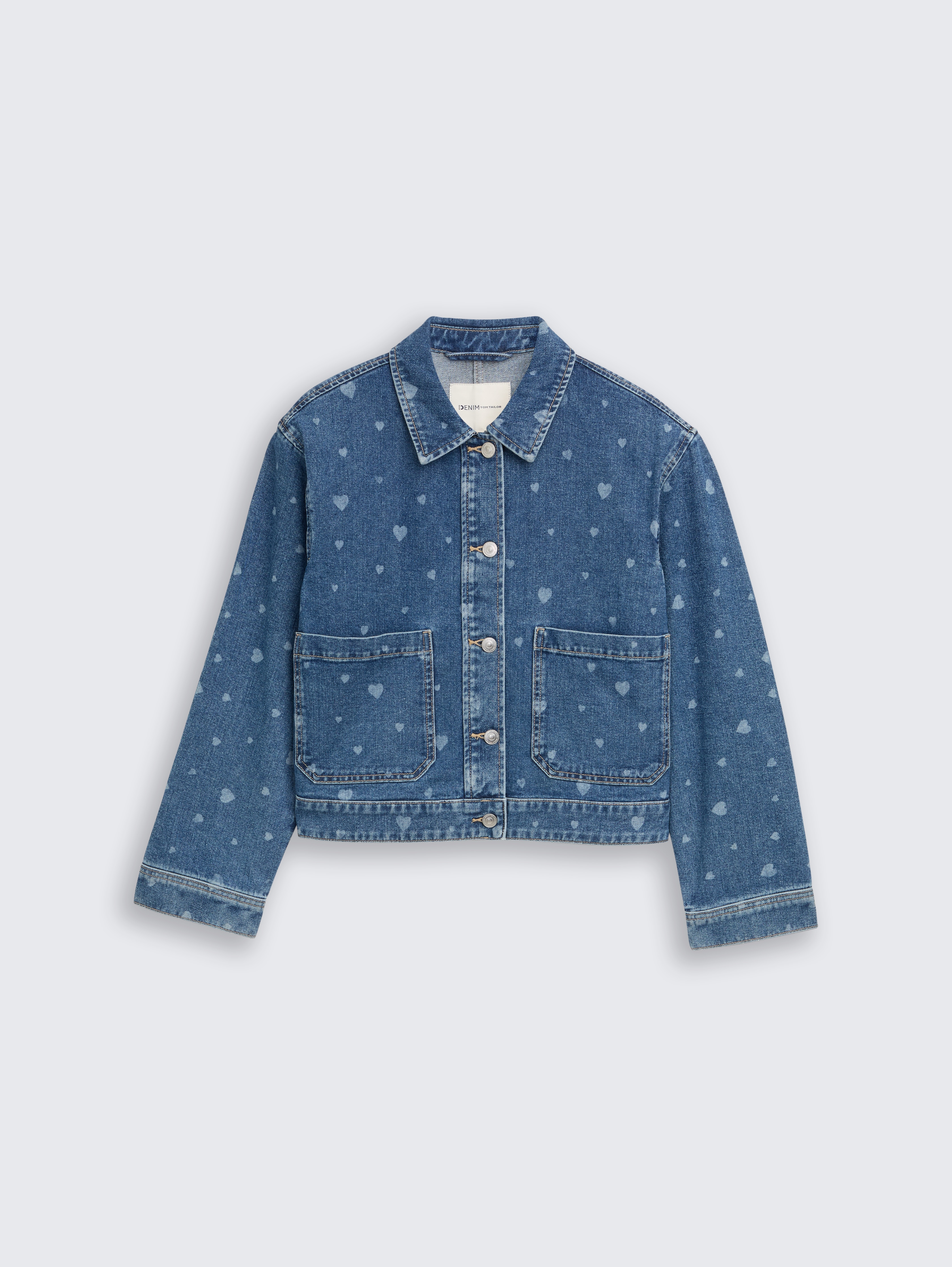 Jeansjacke mit aufgesetzten Taschen von Denim Female, mid blue laser hearts denim