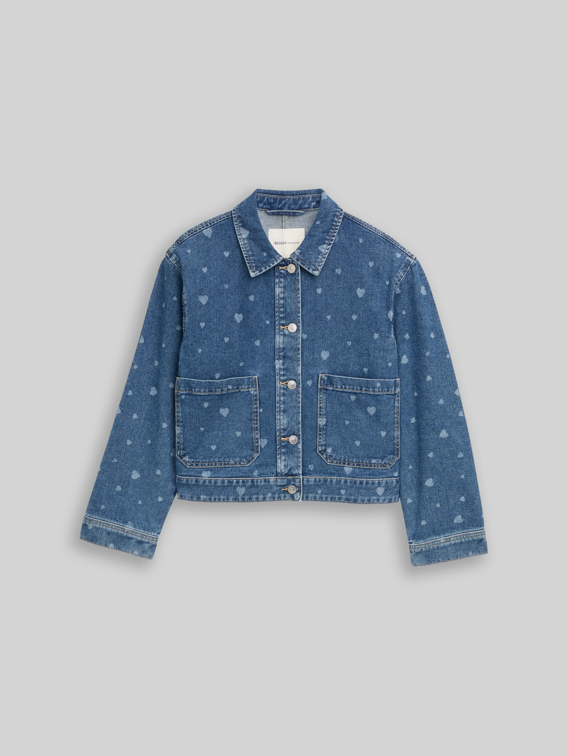 Jeansjacke mit aufgesetzten Taschen - mid blue laser hearts denim - Vorder-Produkt-Ansicht