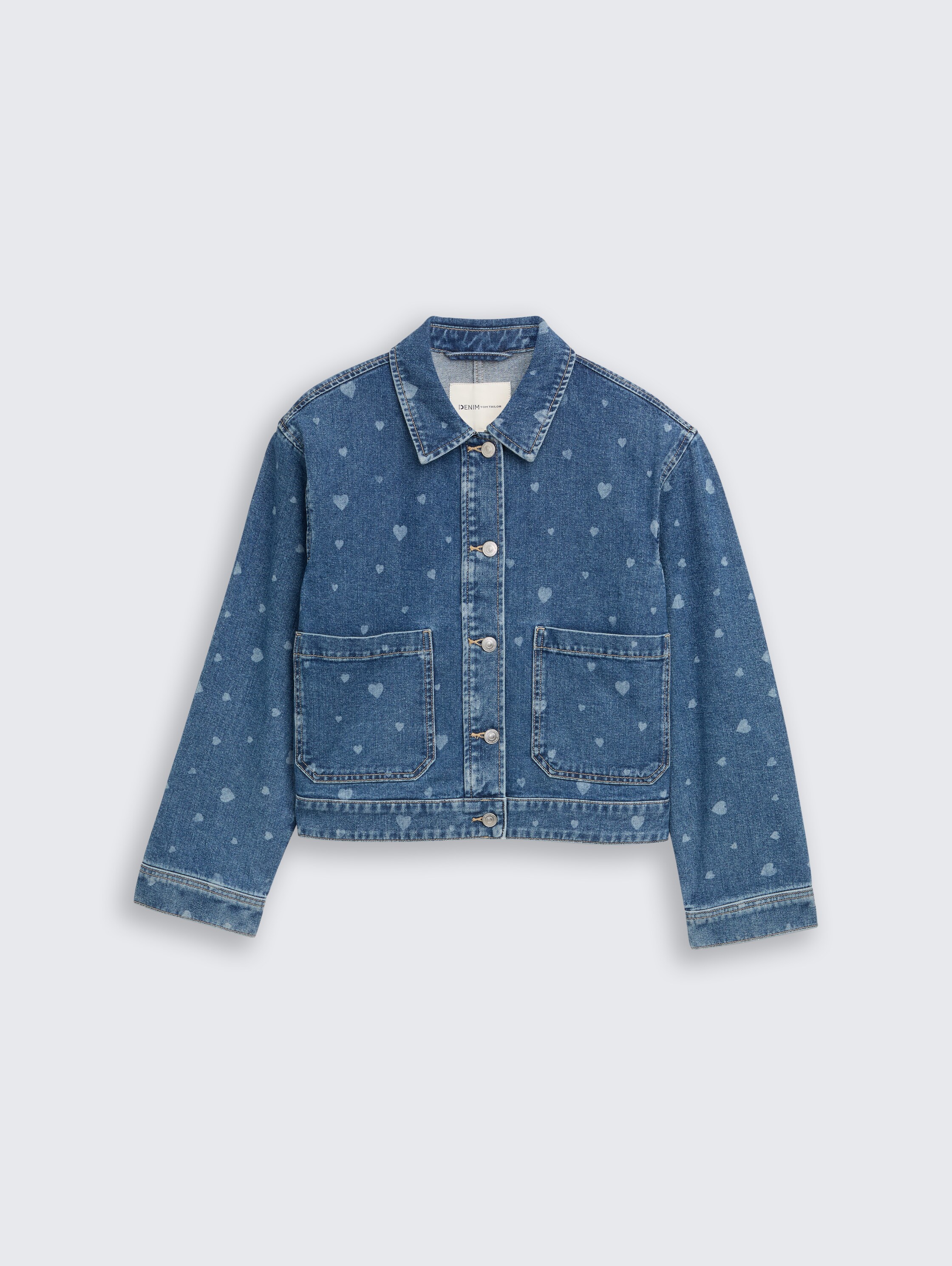 Jeansjacke mit aufgesetzten Taschen - mid blue laser hearts denim - Vorder-Produkt-Ansicht