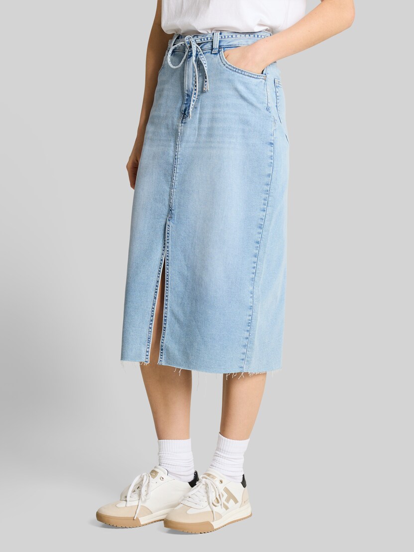 Midi-Jeansrock mit Schlitz von Denim Female, Used Light Stone Blue Denim