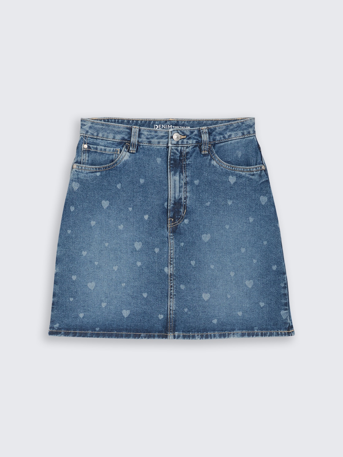 Mini-Jeansrock mit Herz-Print - mid blue laser hearts denim - Vorder-Produkt-Ansicht