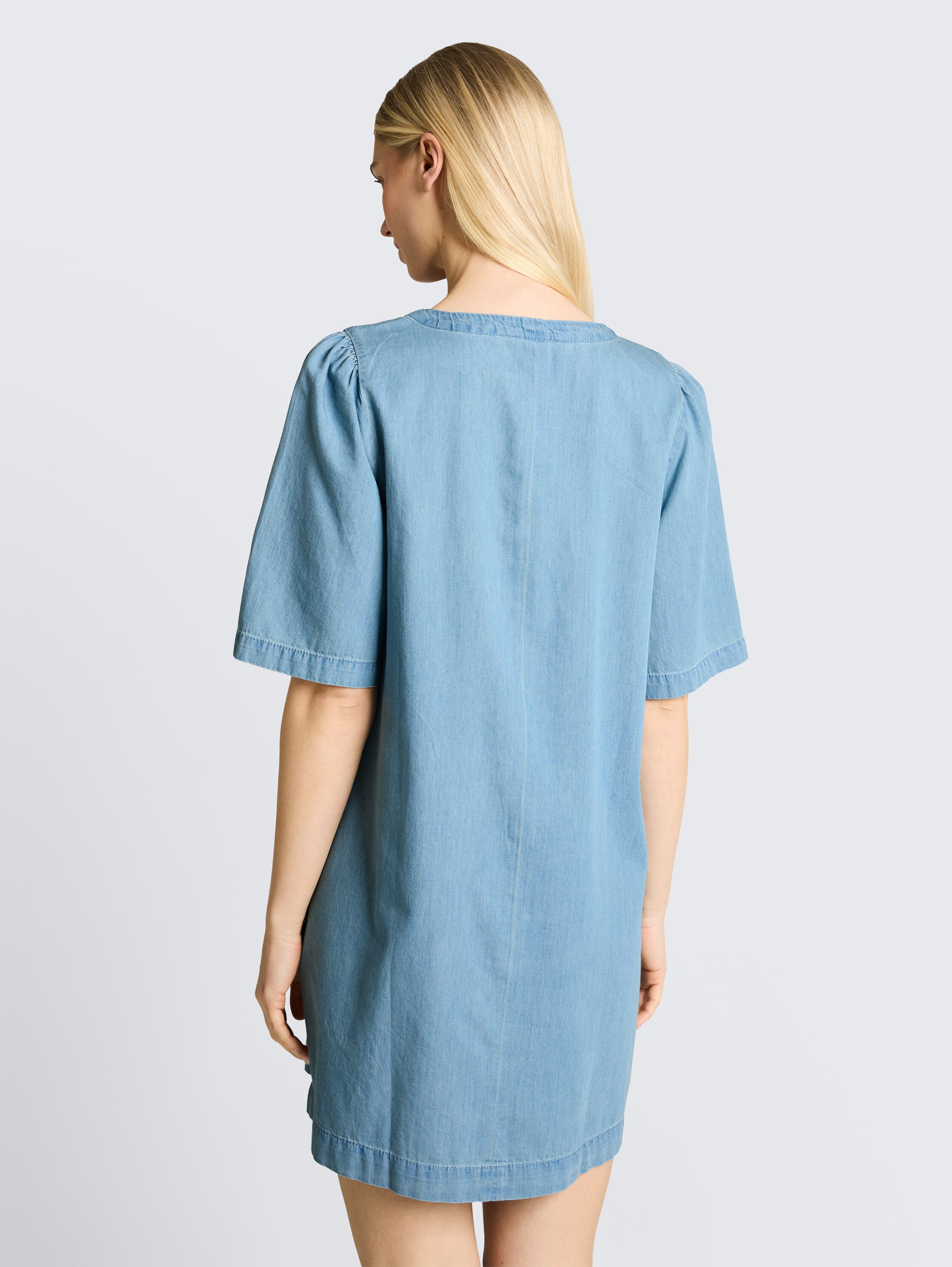 Mini denim dress with slit pockets - clean_light_stone_blue_denim - 