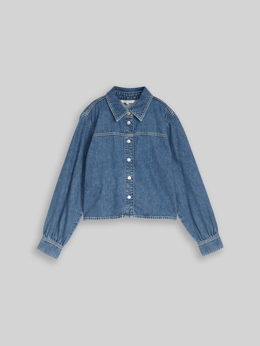Boxy Fit spijkerblouse door Denim Female, Clean Mid Stone Blue Denim