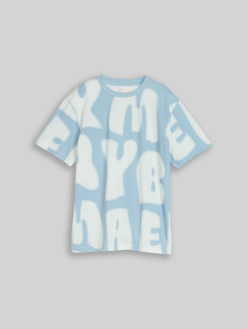 T-Shirt mit Allover-Print von Teen Boys, blue white wording design