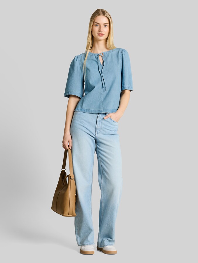 Jeansbluse mit Schleifen-Detail von Denim Female, Clean Light Stone Blue Denim