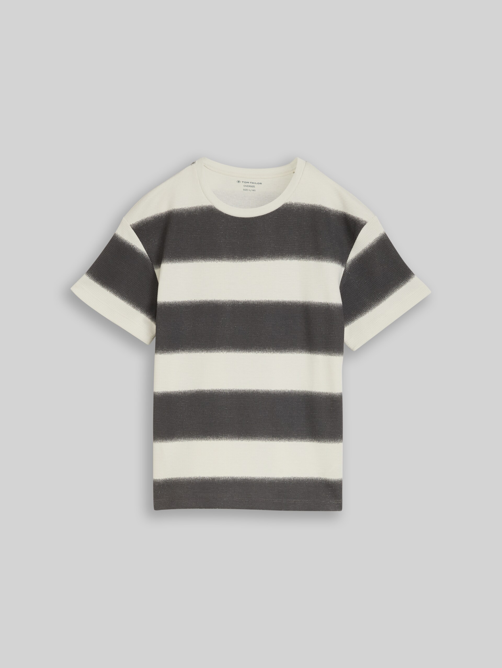 Oversized T-shirt with waffle texture - grey off white sprayed stripe - Front product view