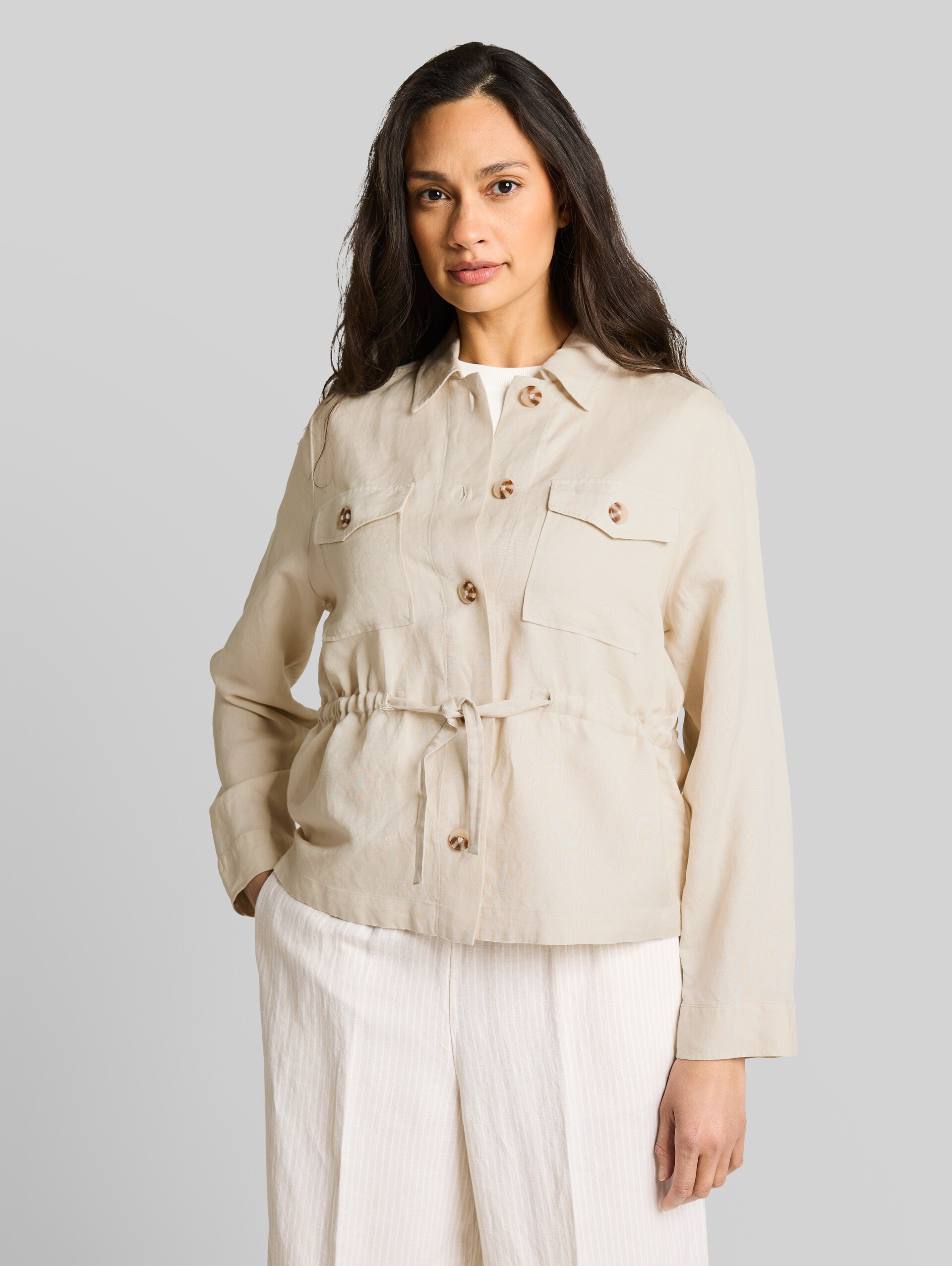 Regular fit jacket with linen blend - sand stone beige