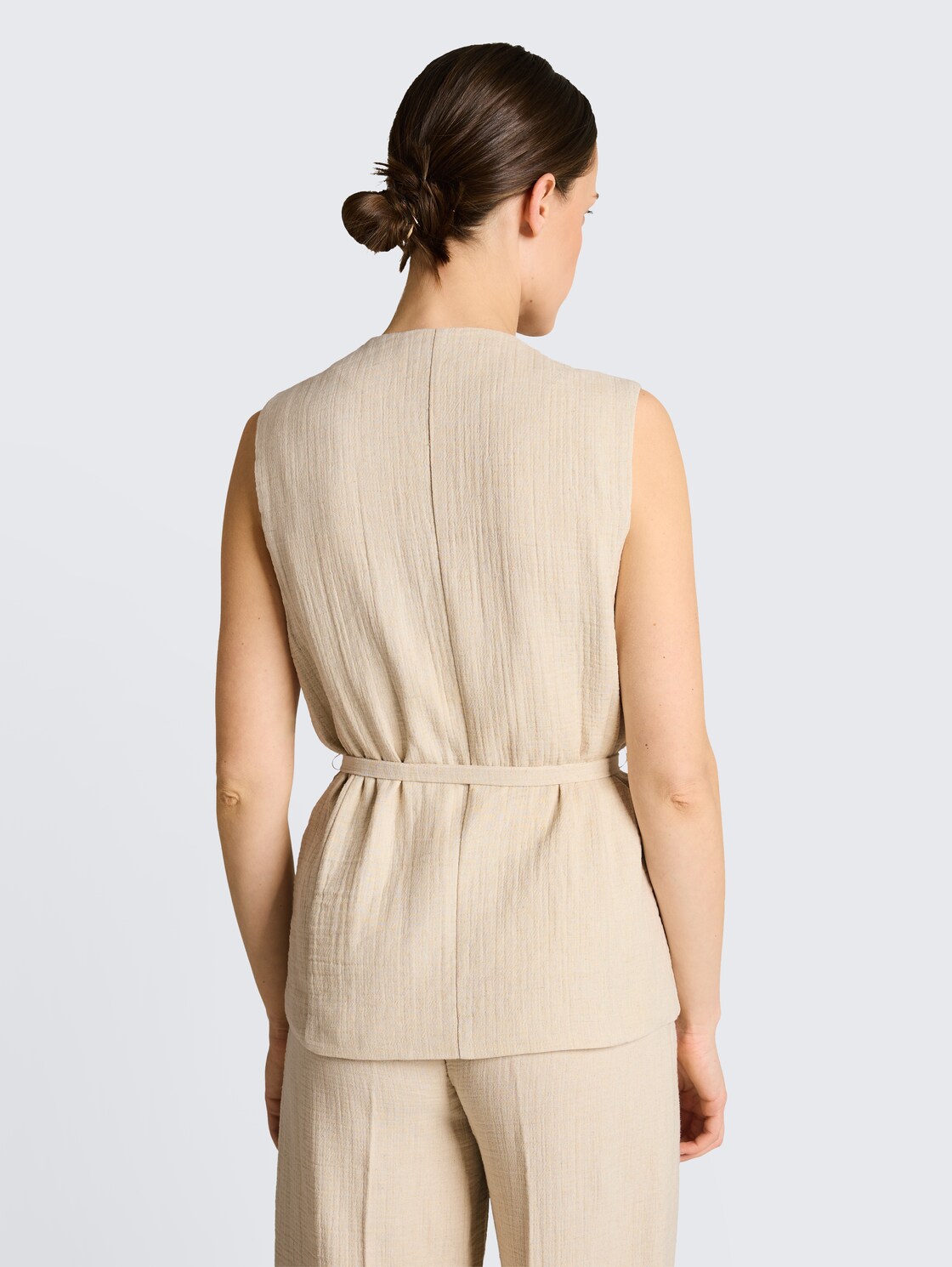 Crinkle Blazer-Weste mit Leinenanteil - sand stone beige melange