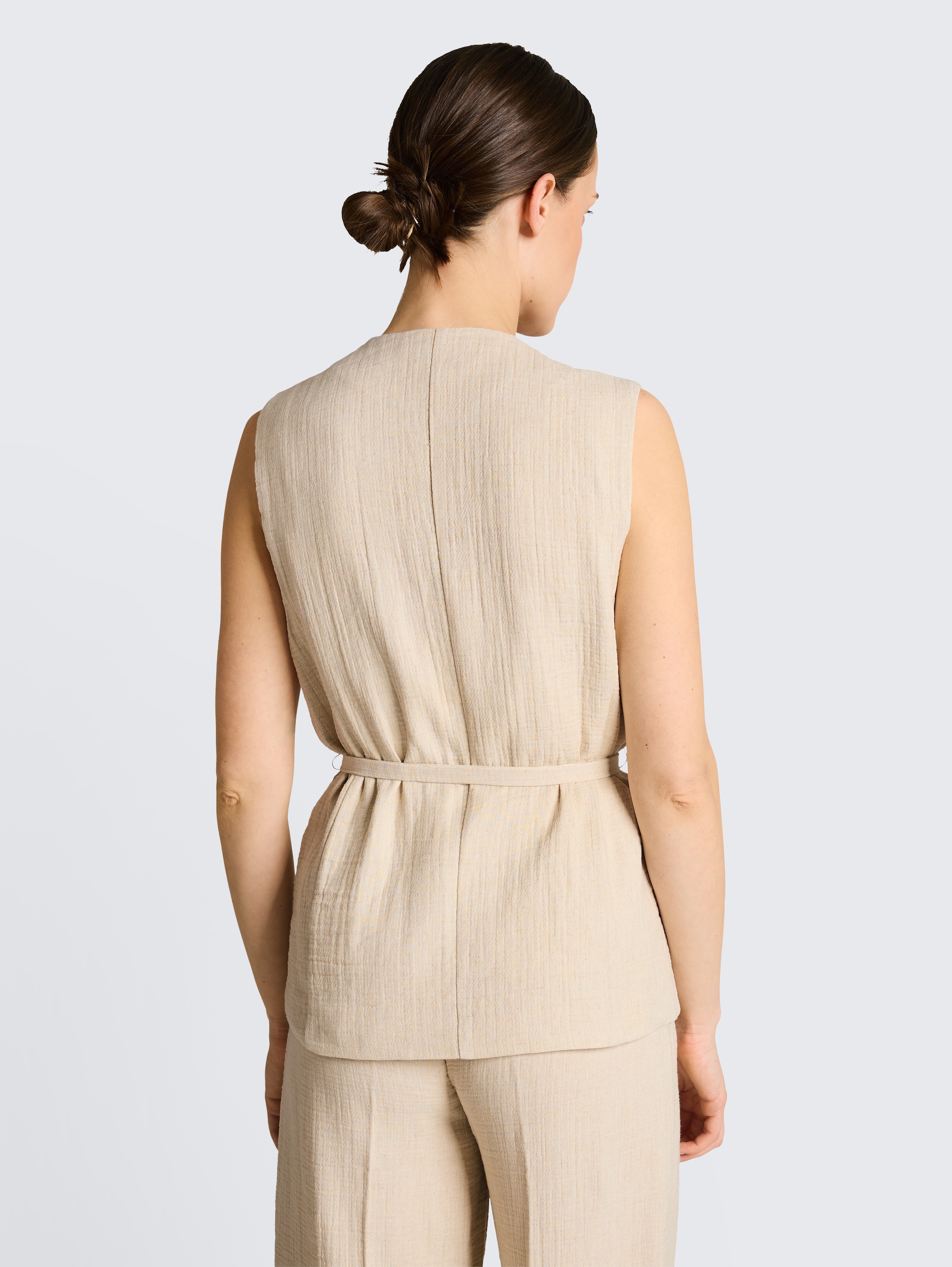 Crinkle Blazer-Weste mit Leinenanteil - sand stone beige melange