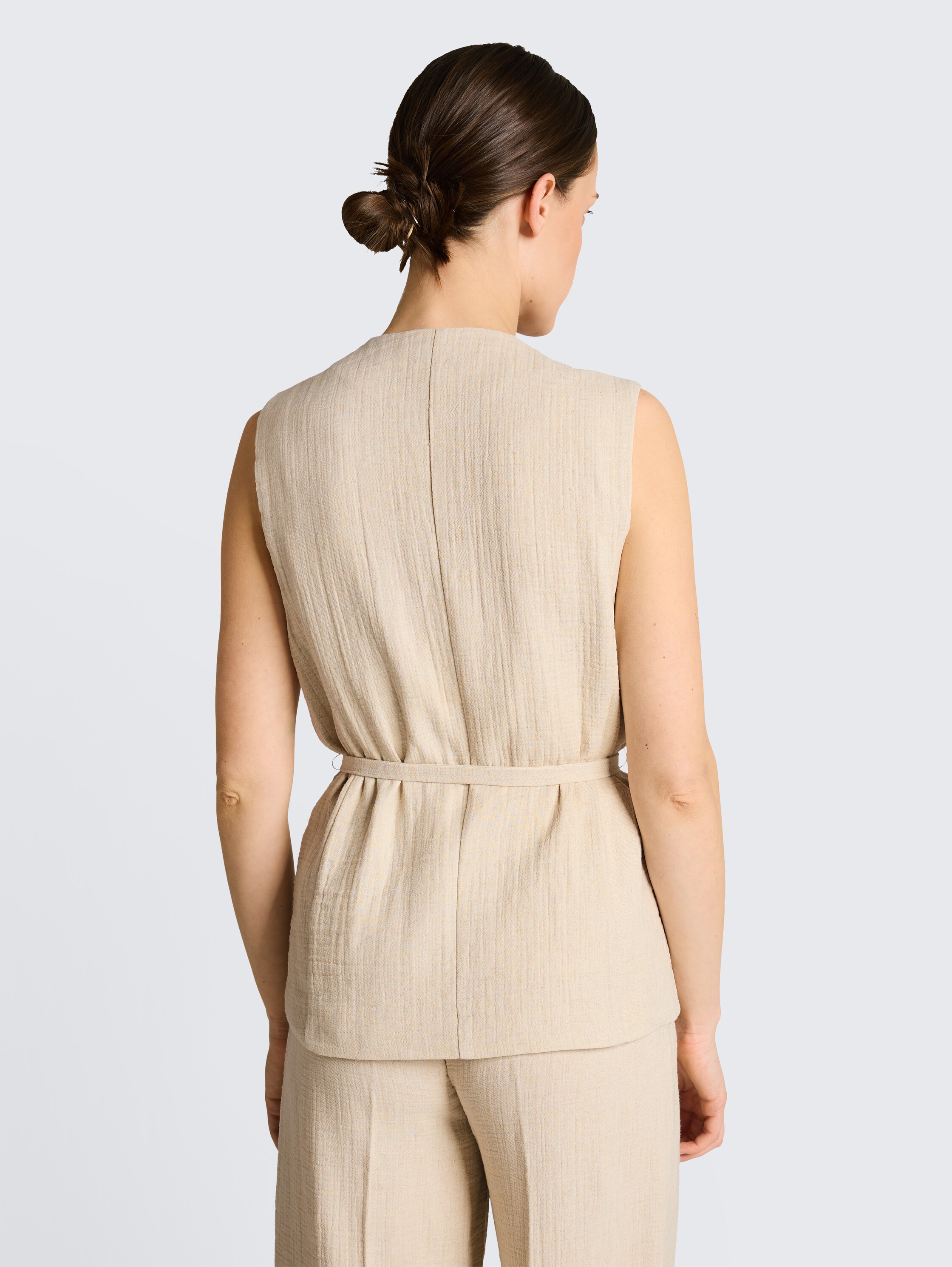 Crinkle Blazer-Weste mit Leinenanteil - sand_stone_beige_melange - 