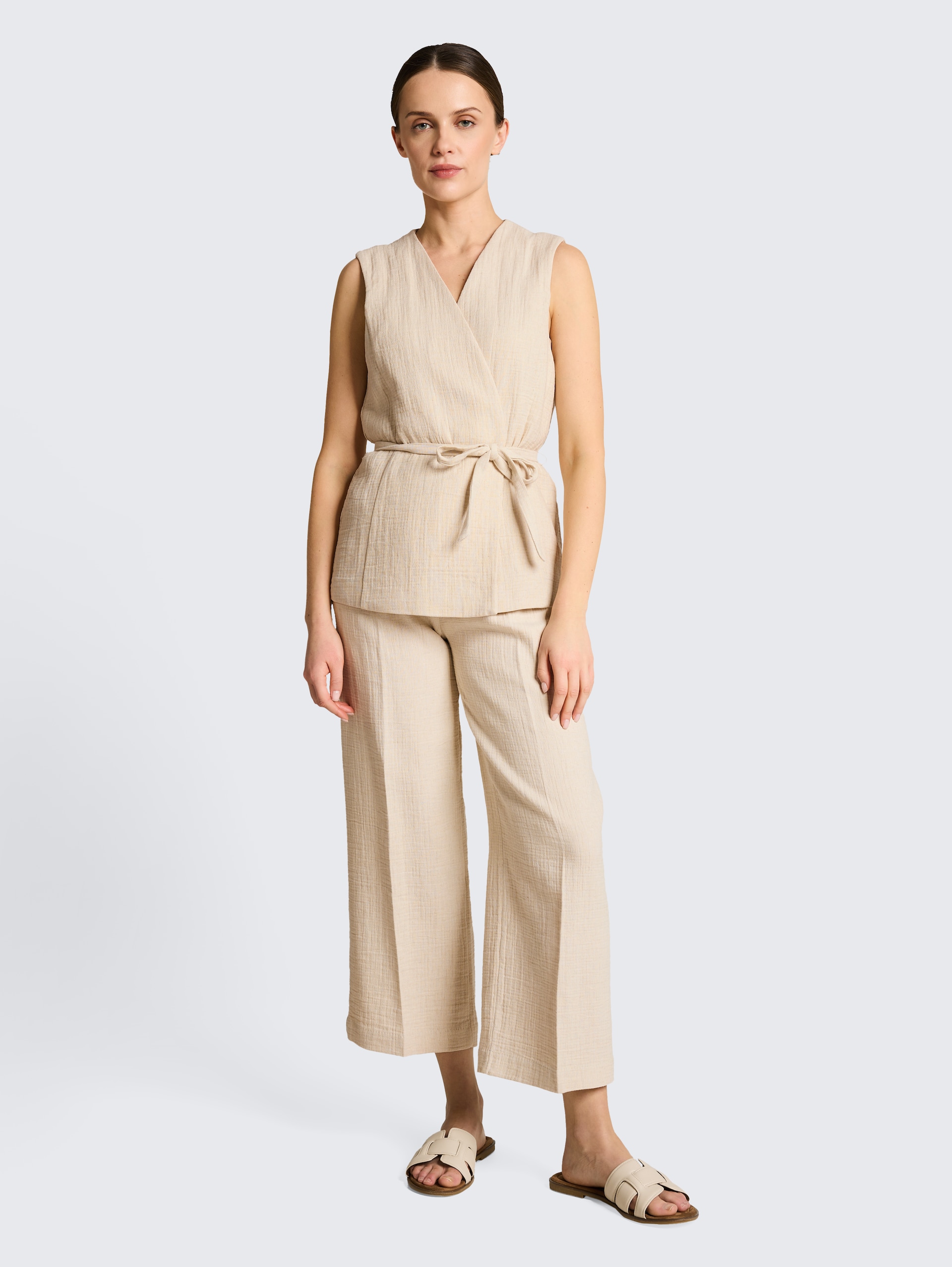 Crinkle Blazer-Weste mit Leinenanteil - sand stone beige melange