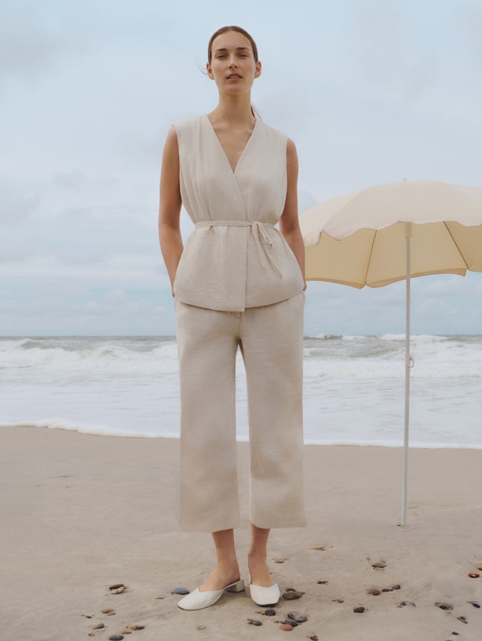 Gilet blazer froissé avec une touche de lin par Women, sand stone beige melange