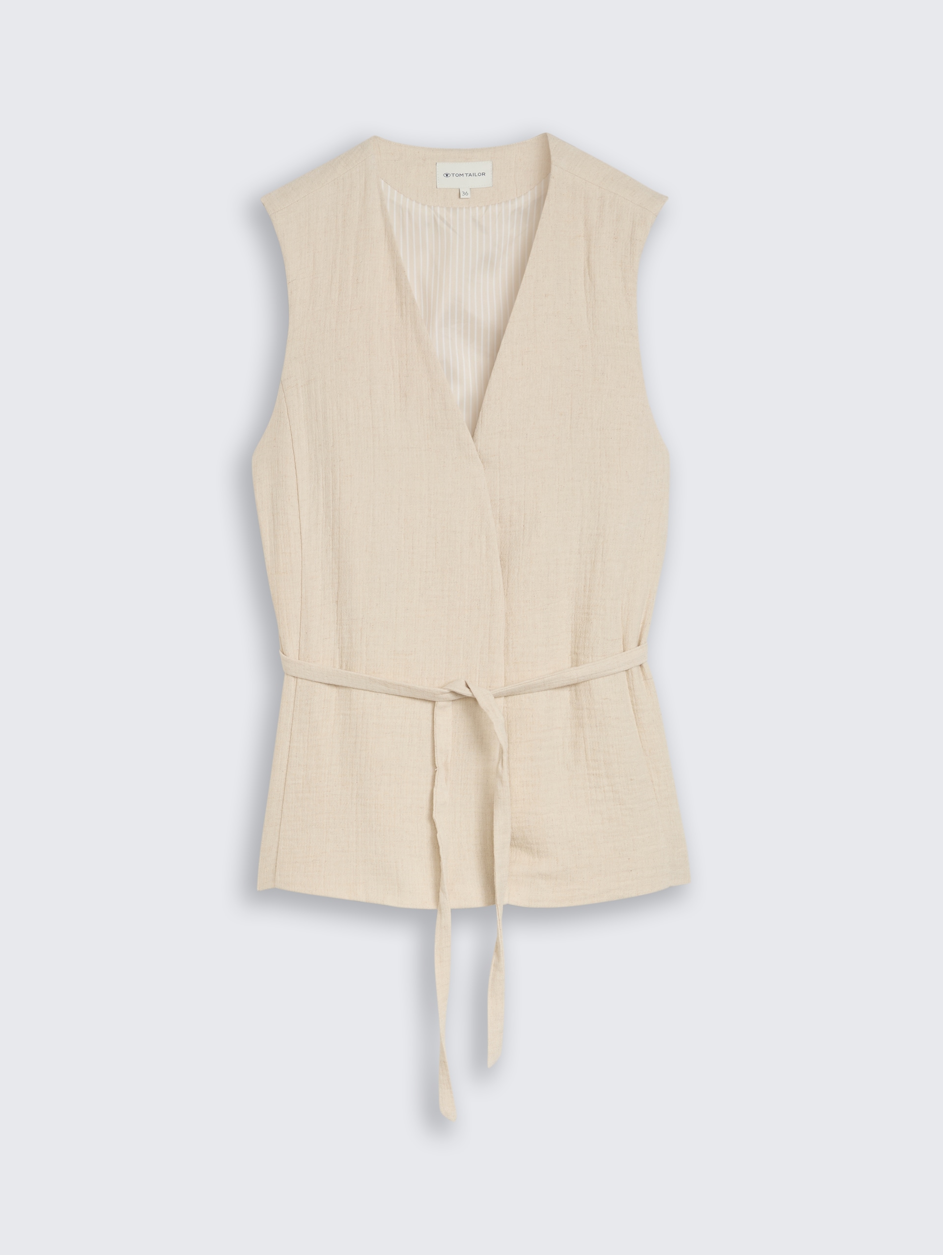 Crinkle Blazer-Weste mit Leinenanteil - sand stone beige melange