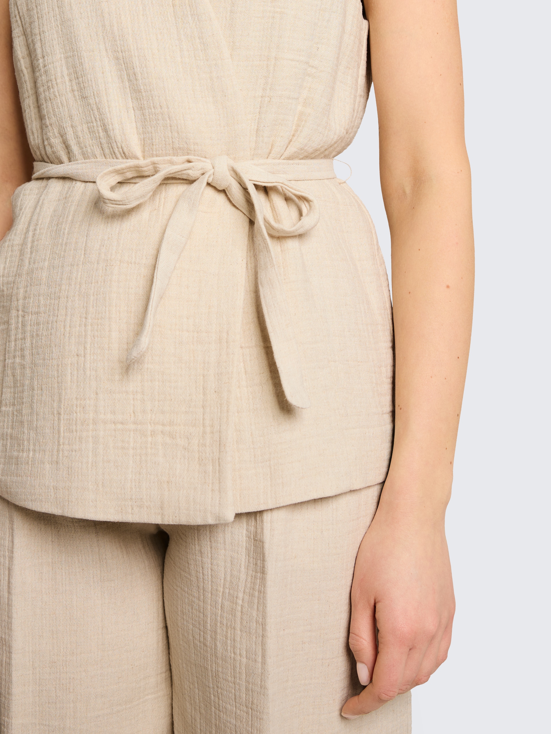 Crinkle Blazer-Weste mit Leinenanteil - sand stone beige melange