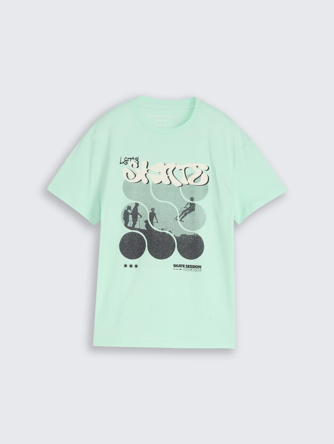 Oversized T-shirt with print by Teen Boys, soft sugar green