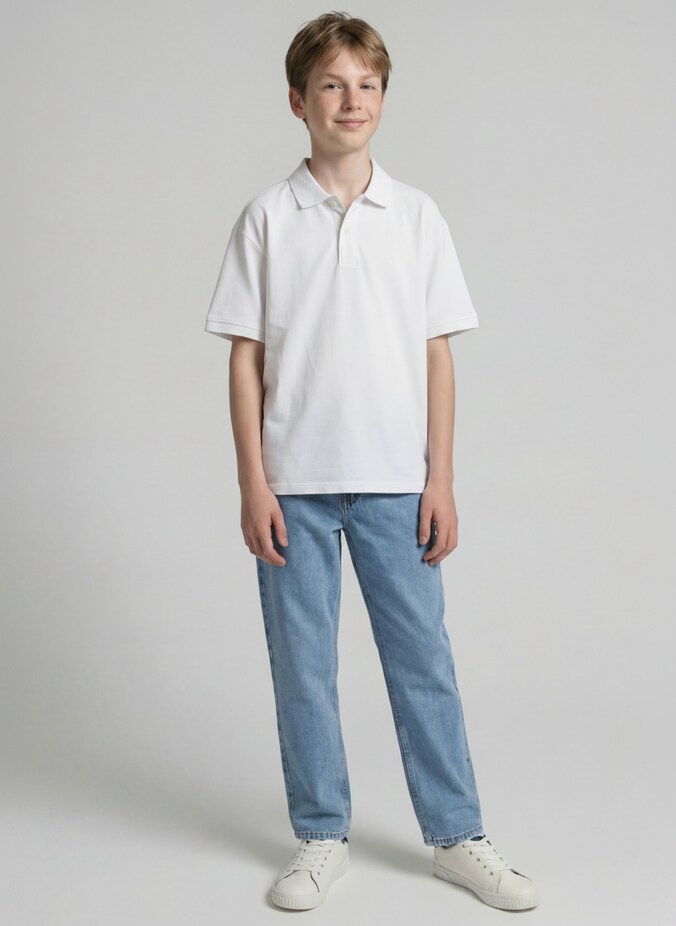 Oversize Piqué Poloshirt von Teen Boys, White