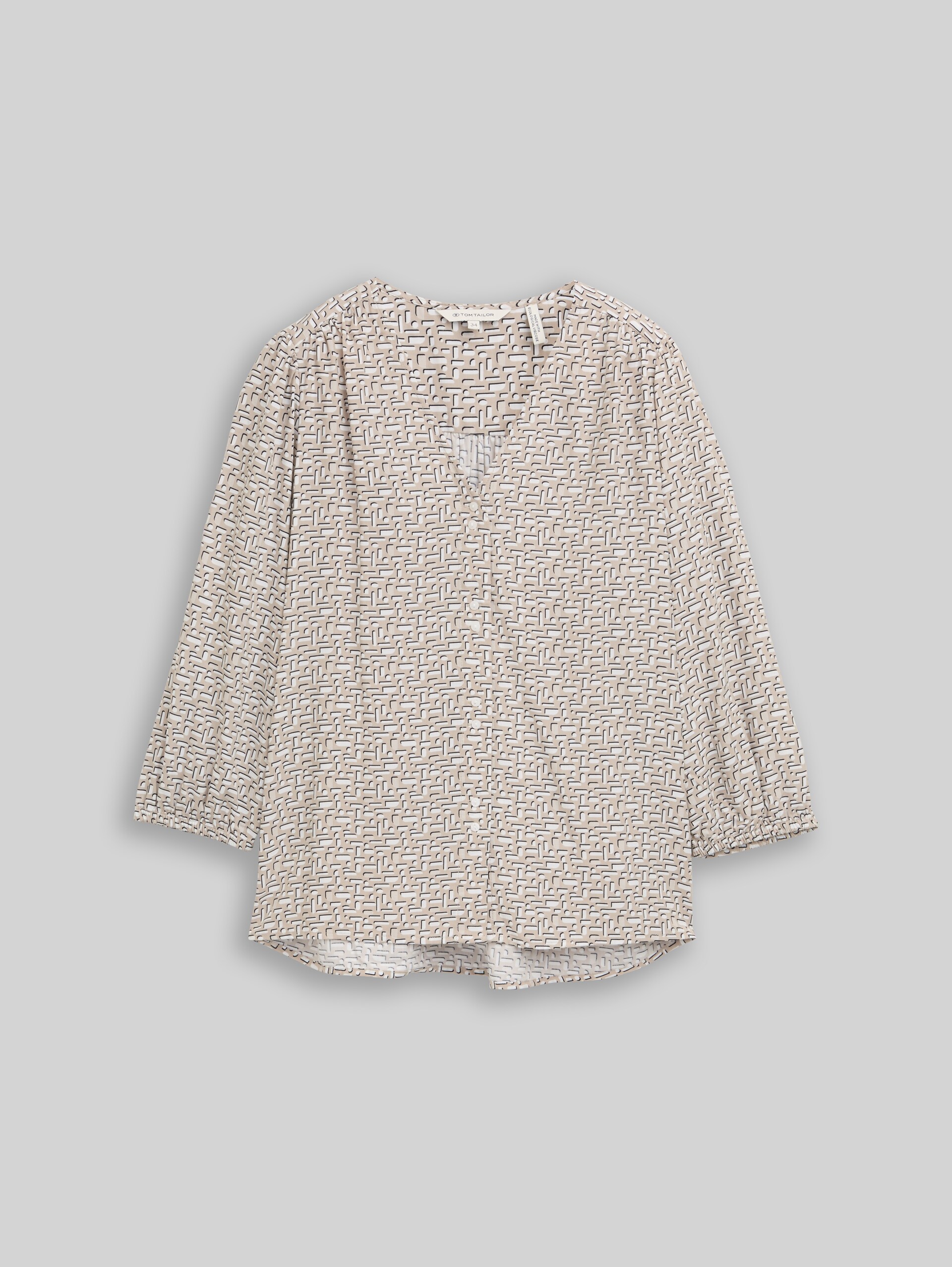 Viscose blouse - soft taupe geometric minimal - Front product view