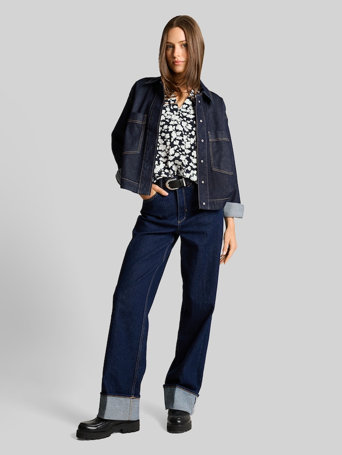Blouse with pattern by Women, blue ginkgo minimal