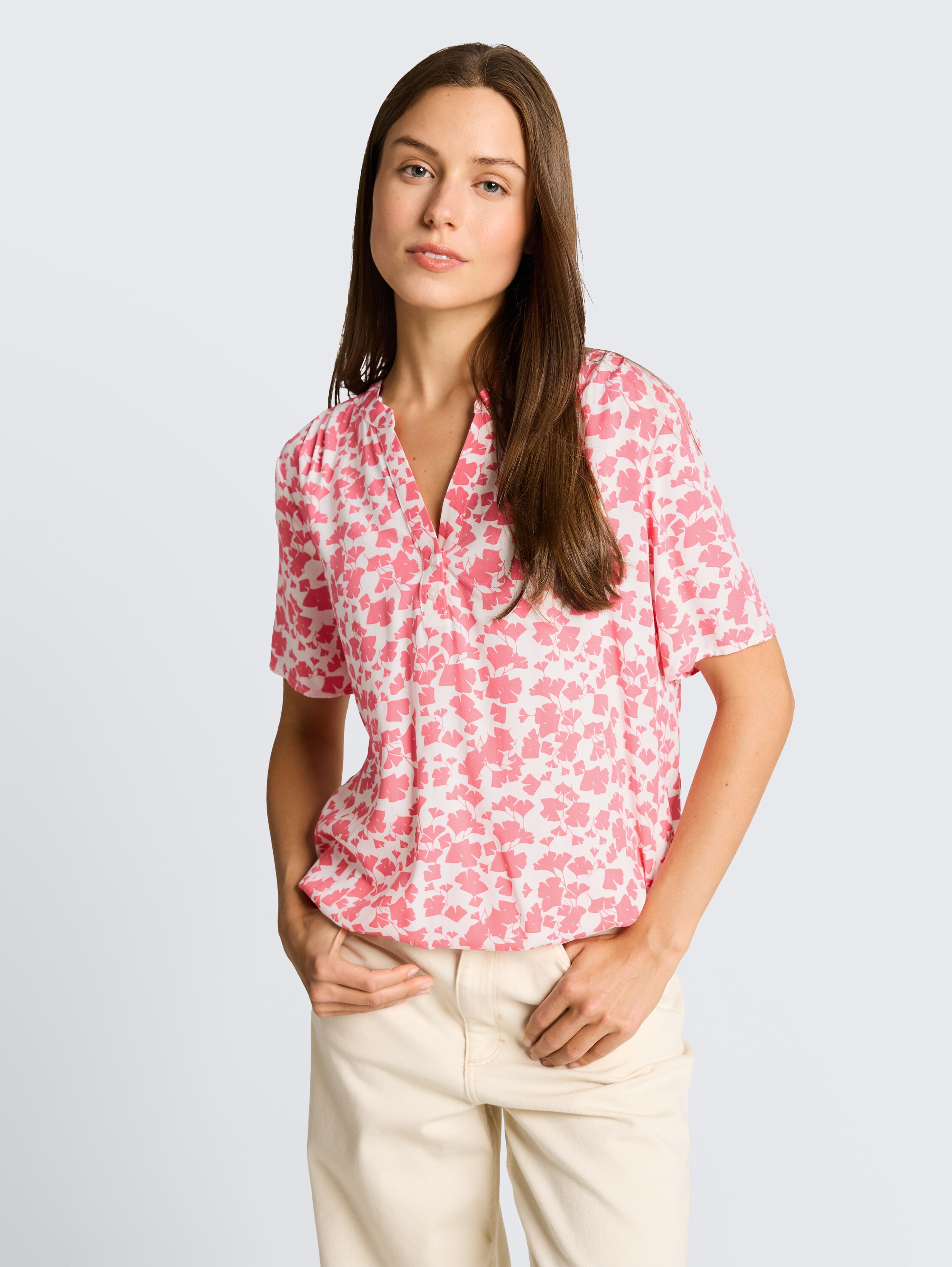 Blouse met patroon - coral_pink_ginkgo_minimal - 