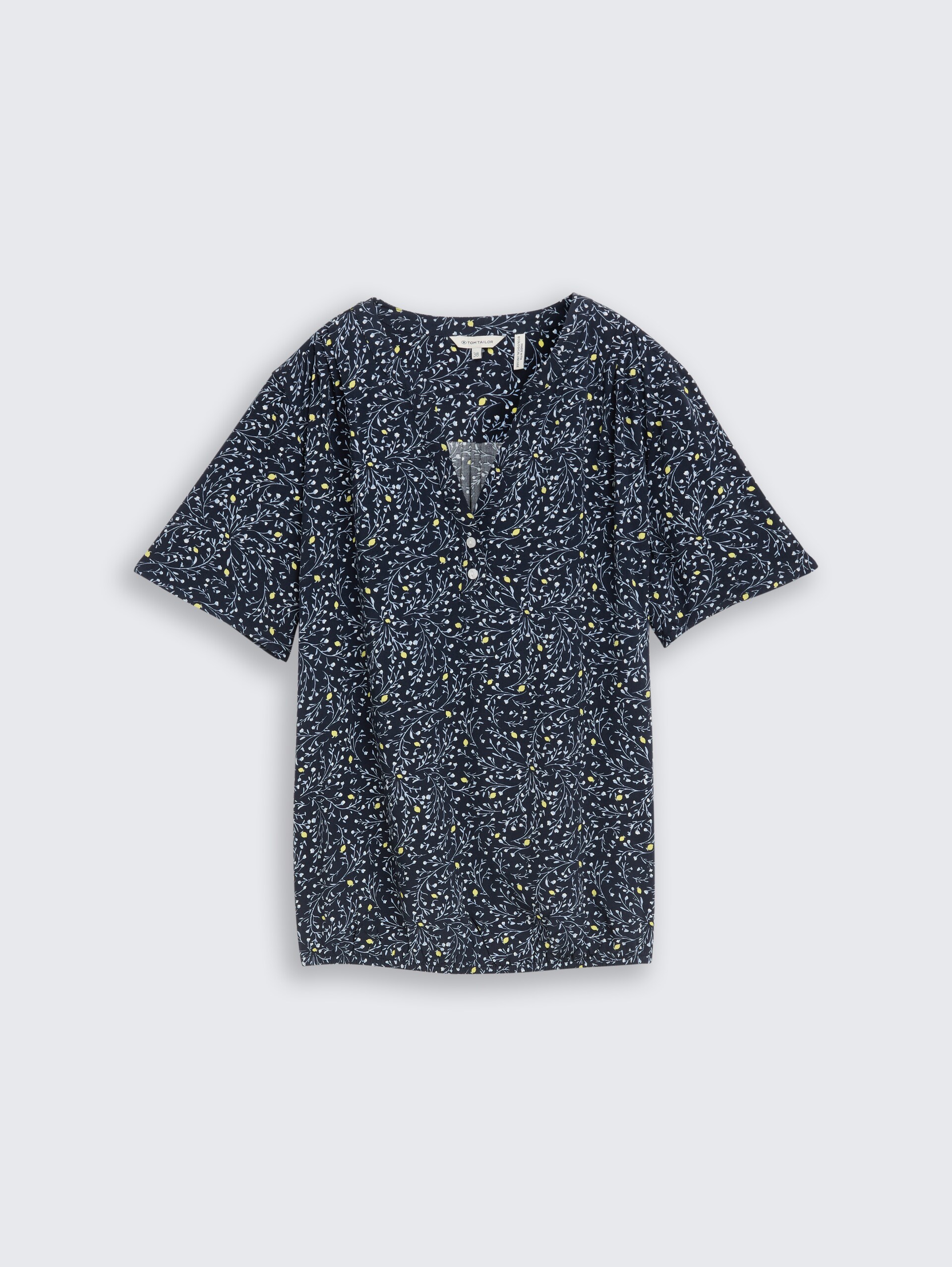 Blouse met patroon - navy small leaves design - Product vooraanzicht