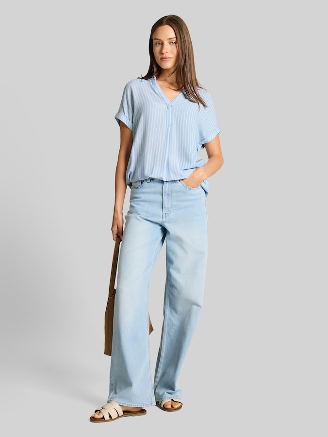 Loose-fit blouse with a striped pattern by Women, blue white stripe