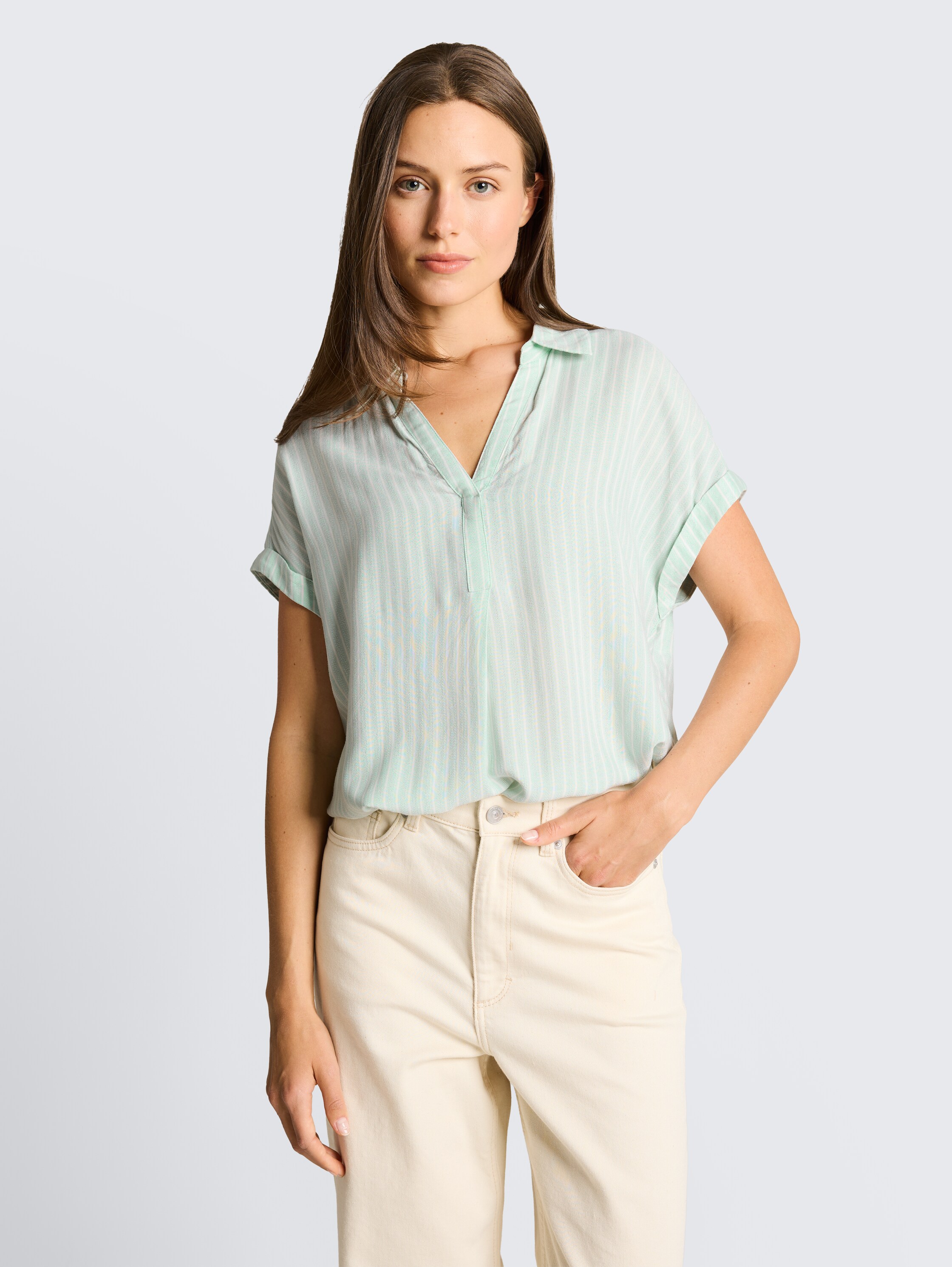 Losvallende blouse met streepjespatroon - blue_haze_white_stripe - 