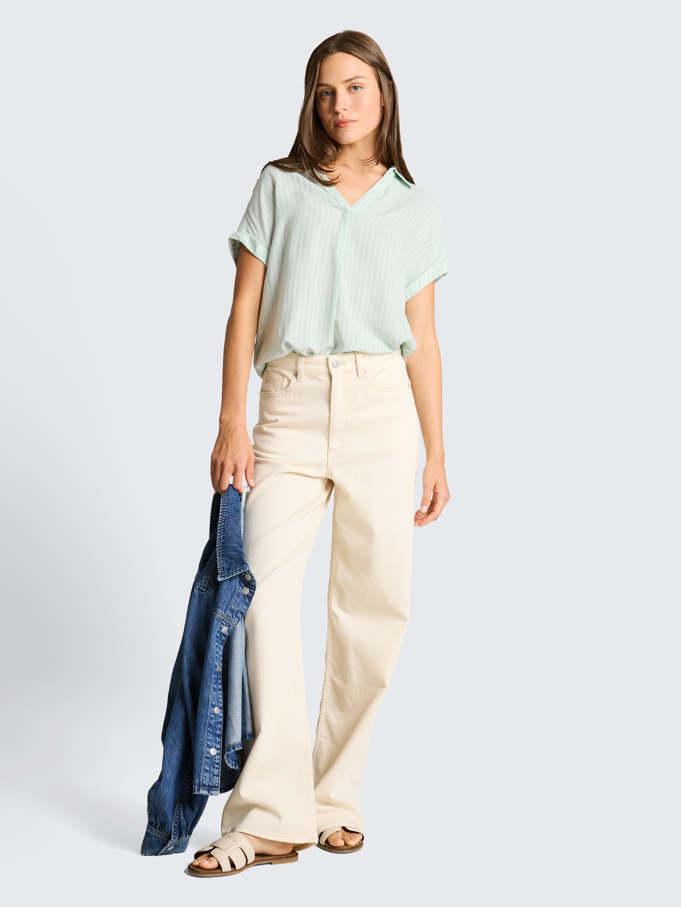 Losvallende blouse met streepjespatroon - blue_haze_white_stripe - 