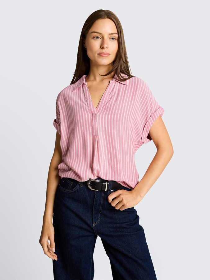 Losvallende blouse met streepjespatroon door Women, cozy pink white stripe