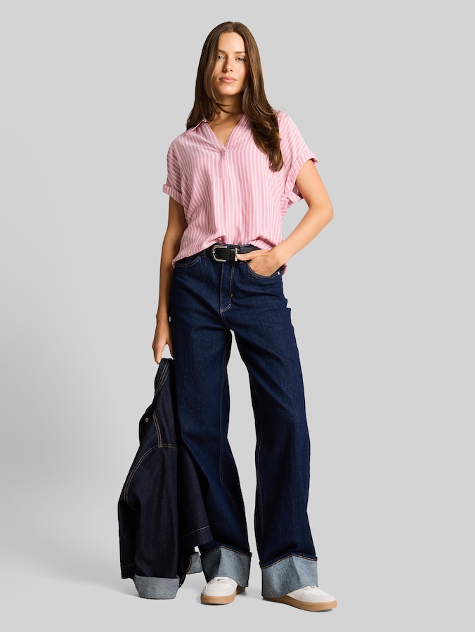 Loose Fit Bluse mit Streifenmuster von Women, cozy pink white stripe