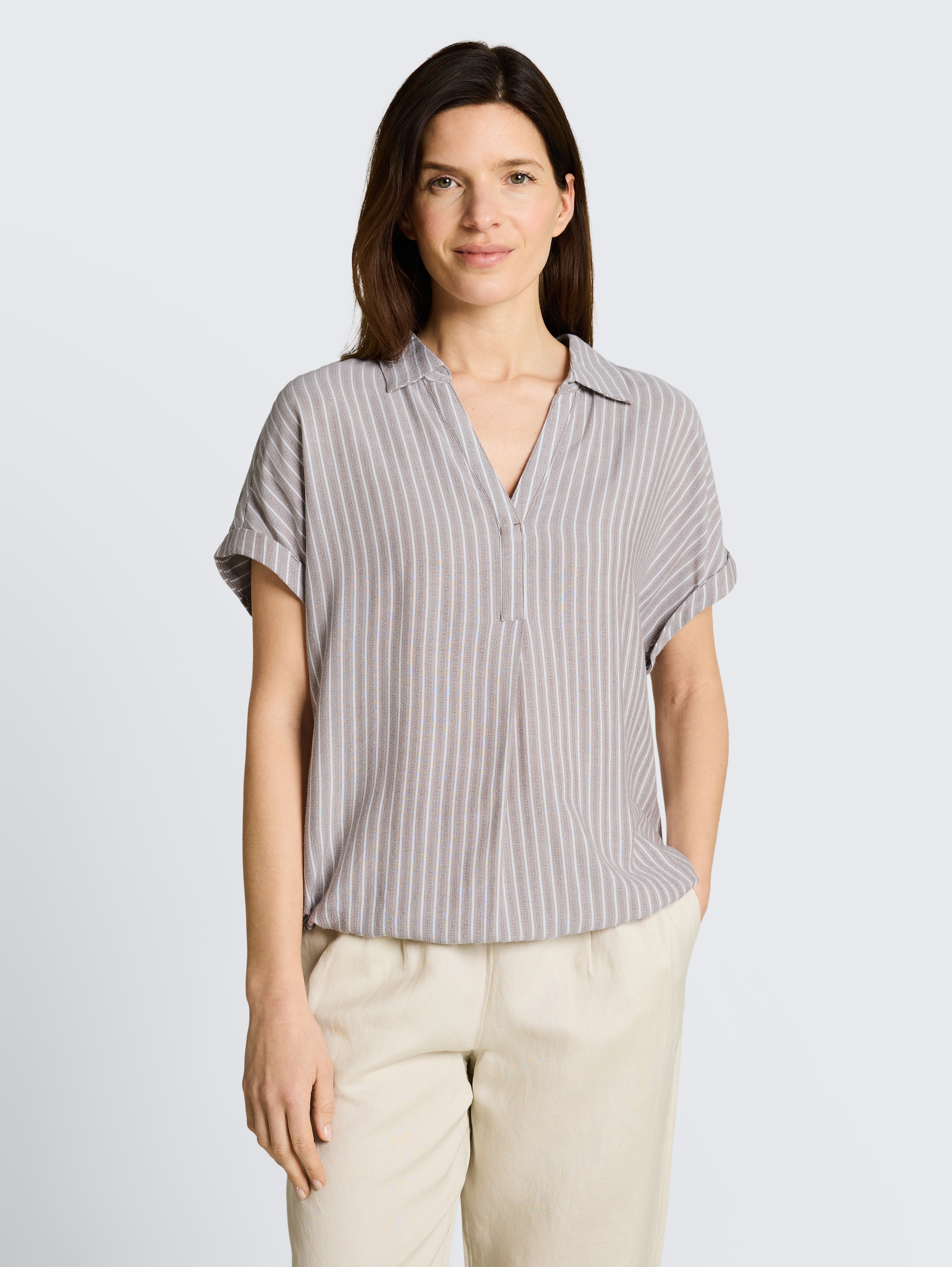 Loose Fit Bluse mit Streifenmuster - taupe_grey_white_stripe - 