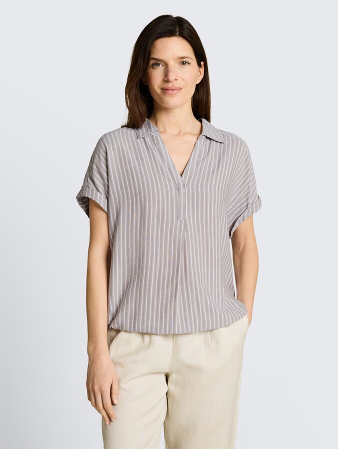 Losvallende blouse met streepjespatroon door Women, taupe grey white stripe