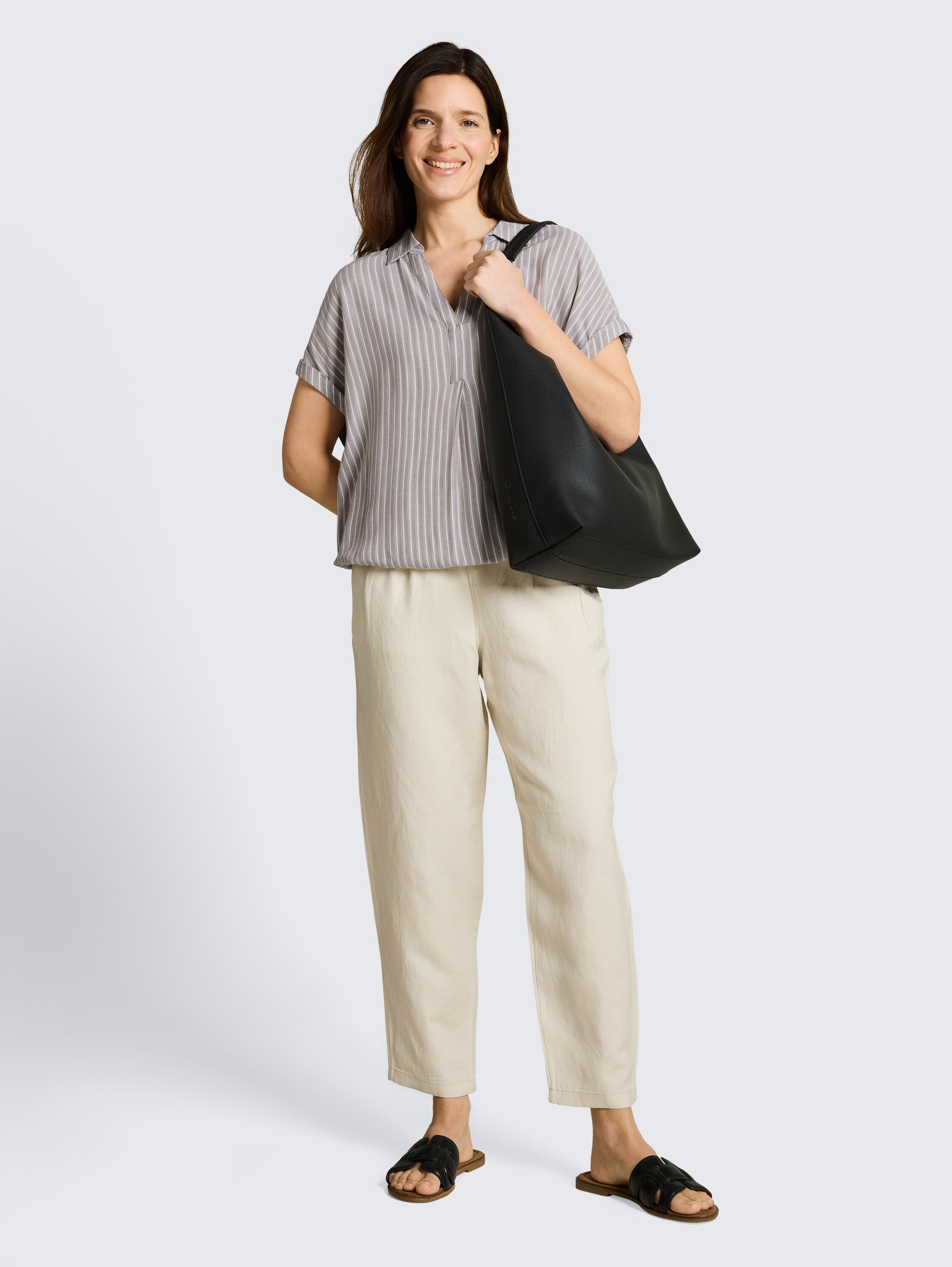 Loose Fit Bluse mit Streifenmuster - taupe_grey_white_stripe - 