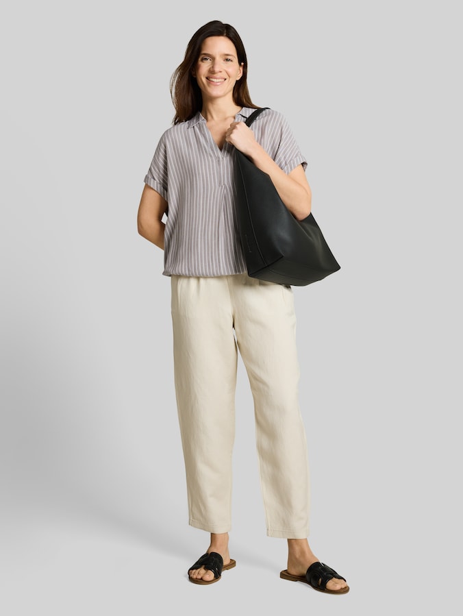 Loose Fit Bluse mit Streifenmuster von Women, taupe grey white stripe