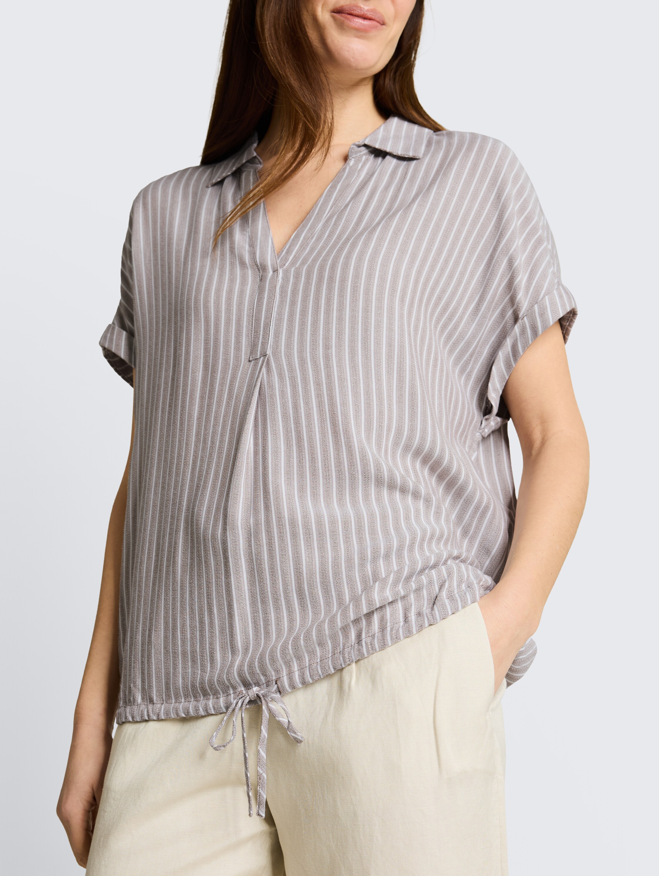 Loose Fit Bluse mit Streifenmuster - taupe_grey_white_stripe - 