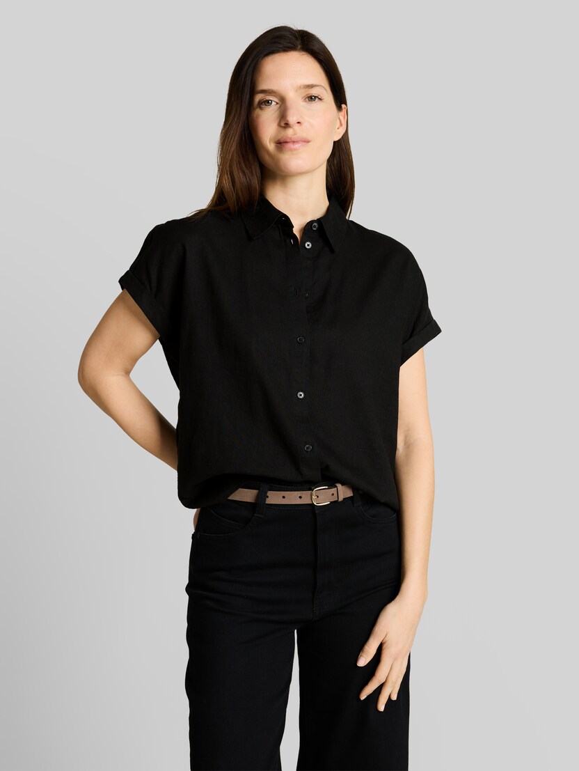 Loose Fit Bluse mit Leinenanteil von Women, deep black