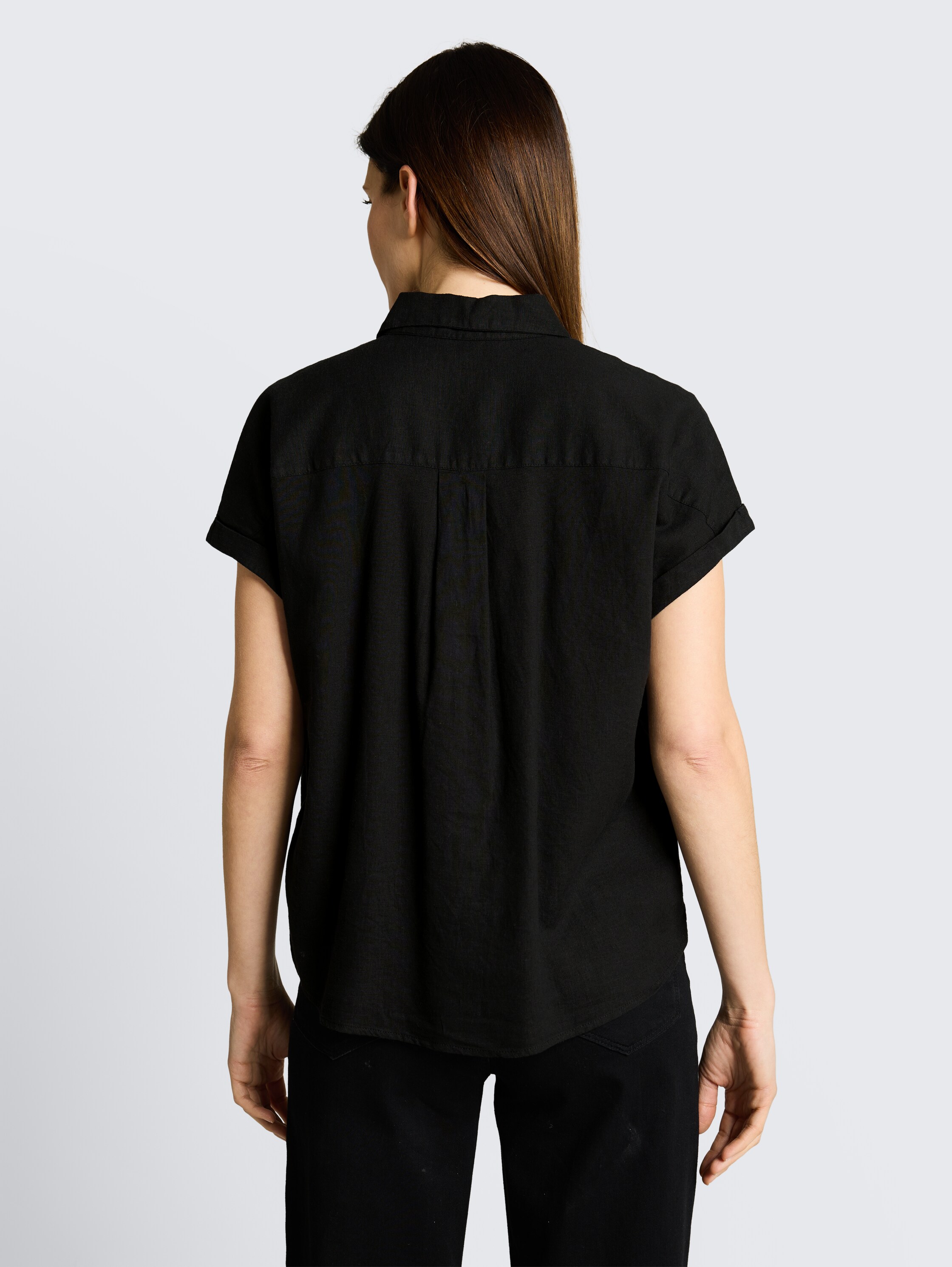 Loose-fit blouse with linen blend - deep_black_1 - 