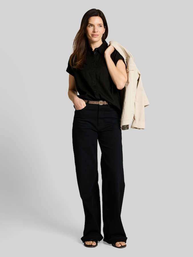 Loose Fit Bluse mit Leinenanteil von Women, deep black