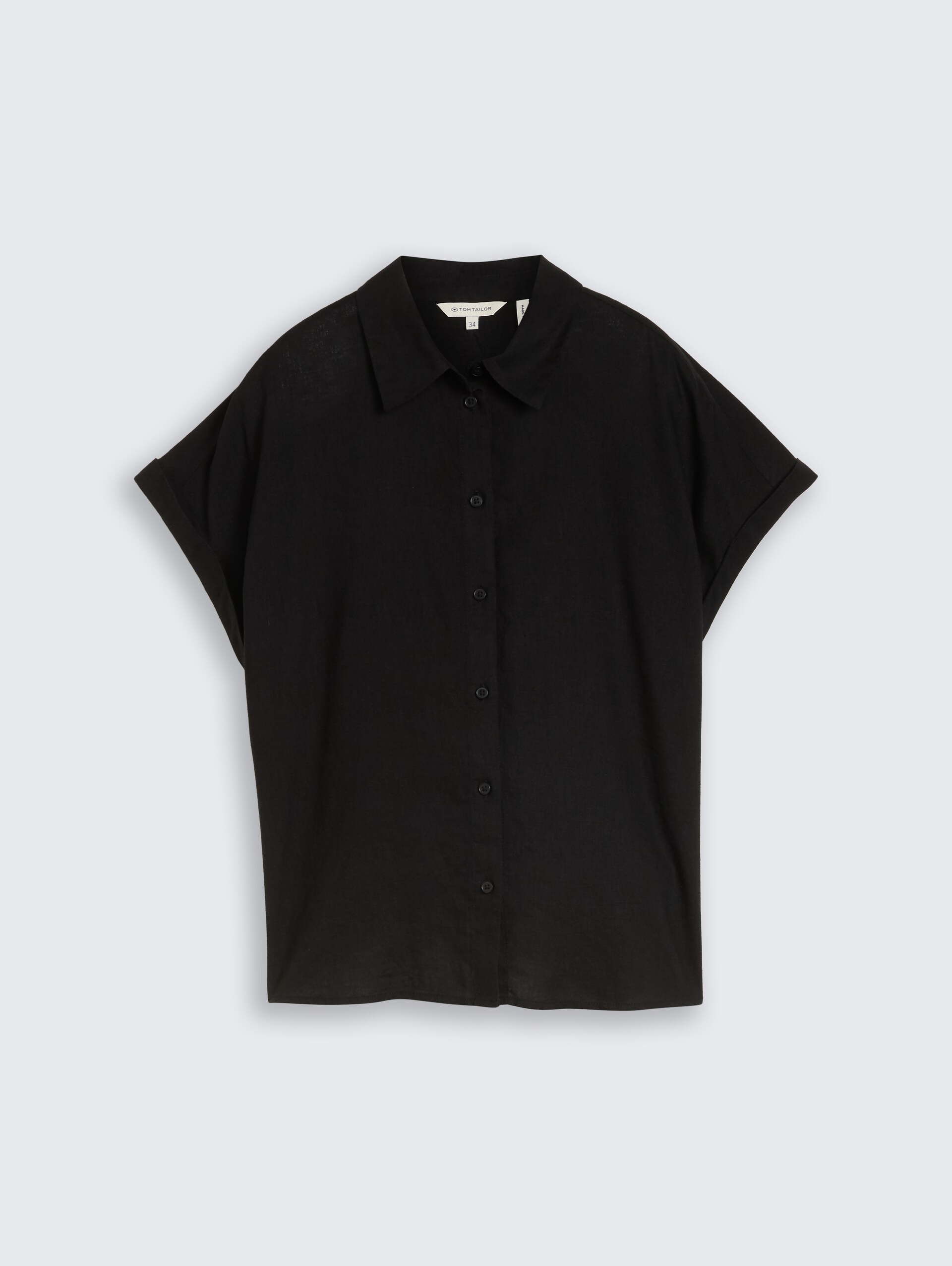 Loose Fit Bluse mit Leinenanteil - deep black - Vorder-Produkt-Ansicht