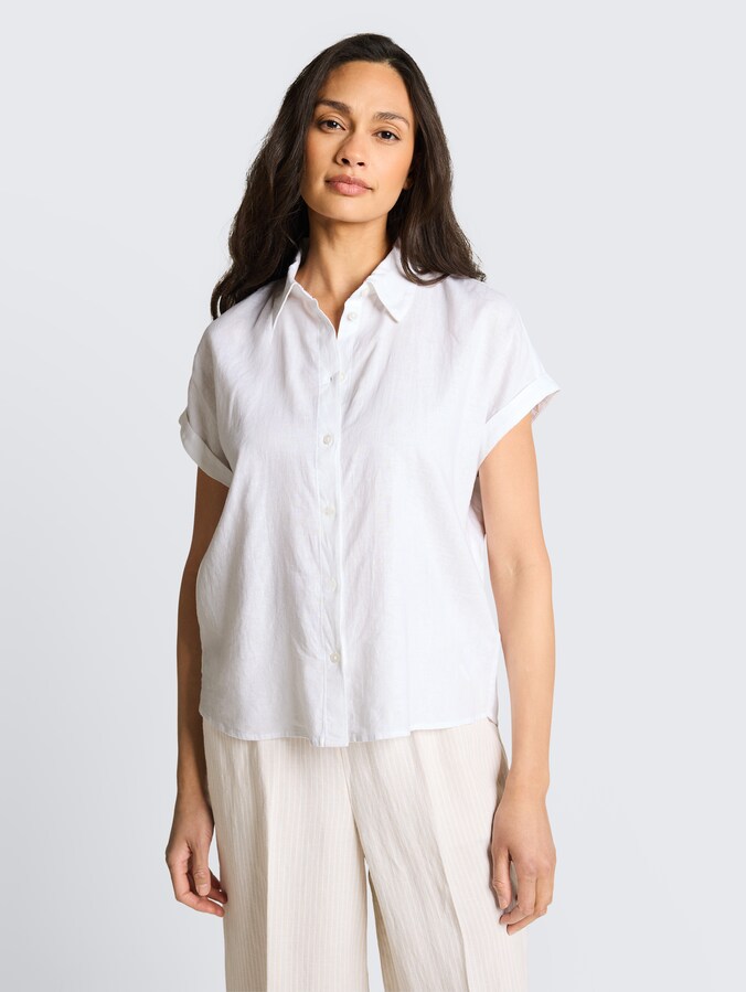 Losvallende blouse met linnen door Women, White