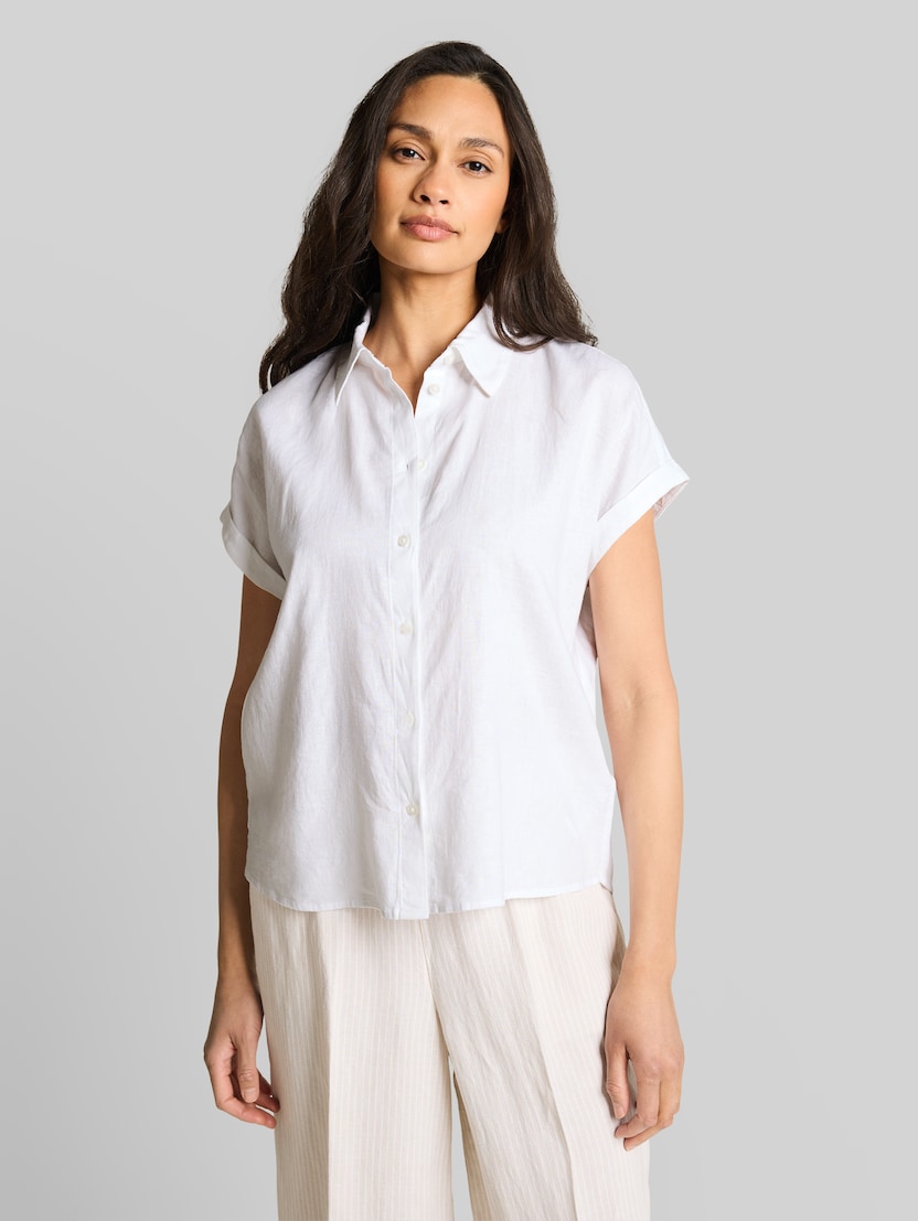 Loose Fit Bluse mit Leinenanteil von Women, White