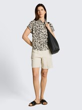 Blouse ample avec partie en lin - sand stone beige abstract dot - Vue de face du modèle