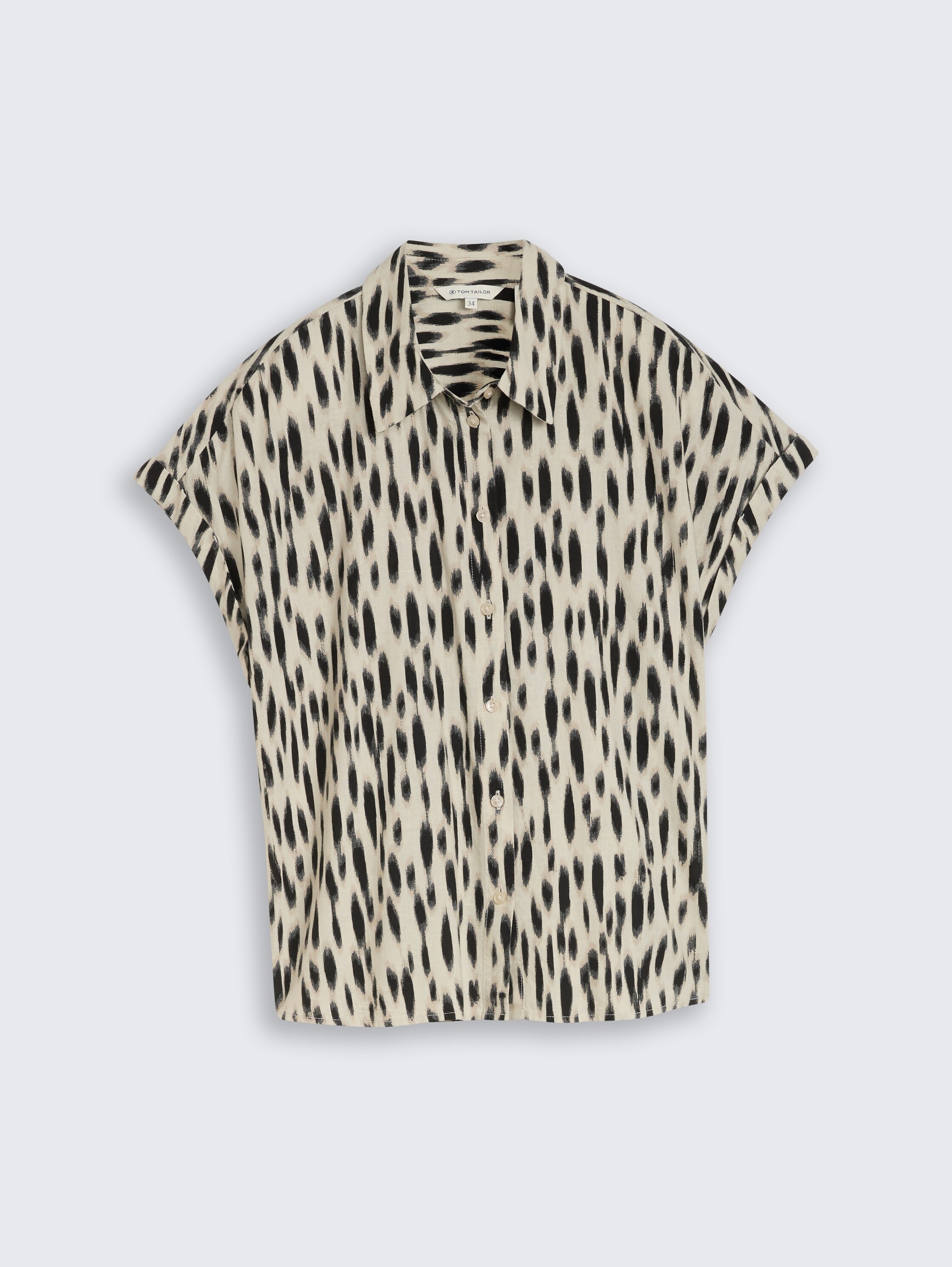 Losvallende blouse met linnen - sand_stone_beige_abstract_dot - 