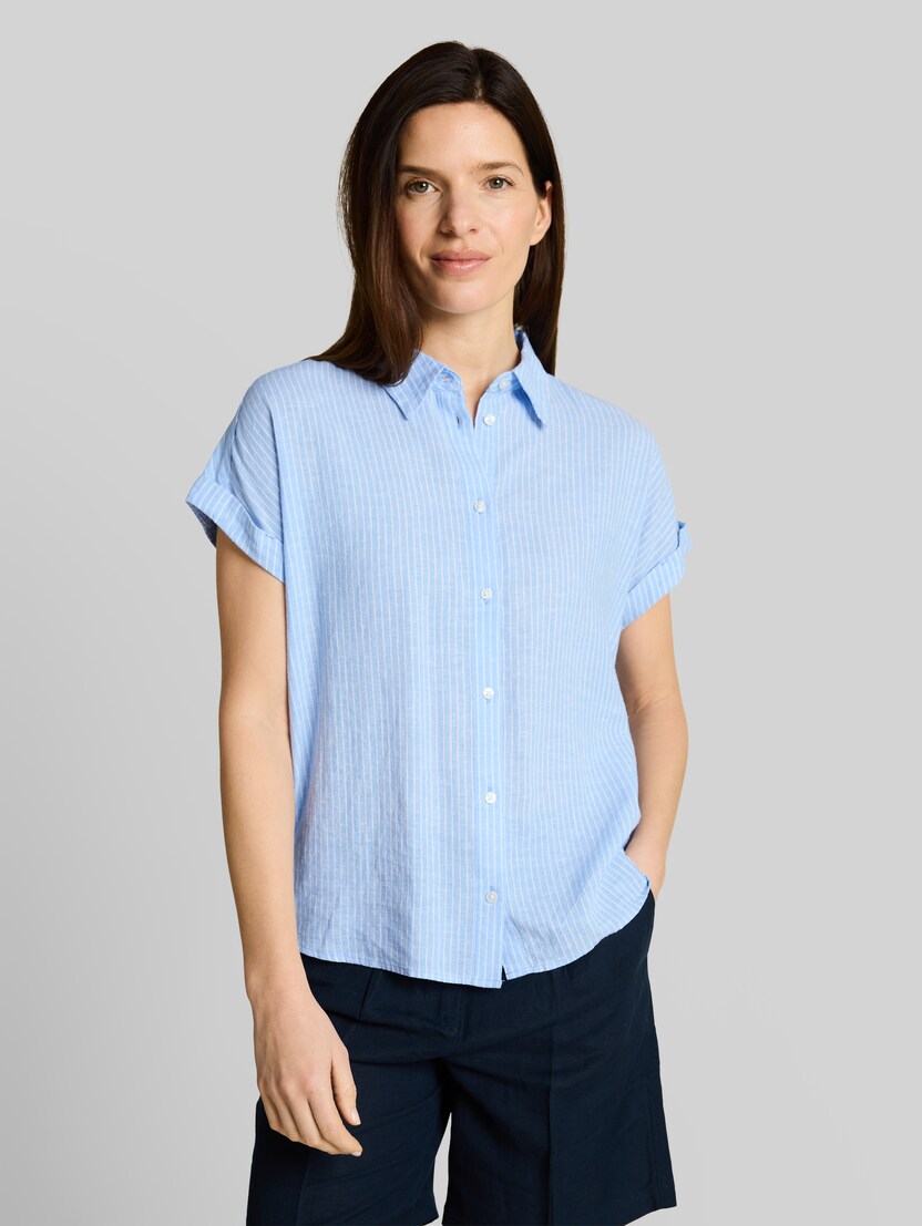 Loose Fit Bluse mit Leinenanteil von Women, fjord blue irregular stripe