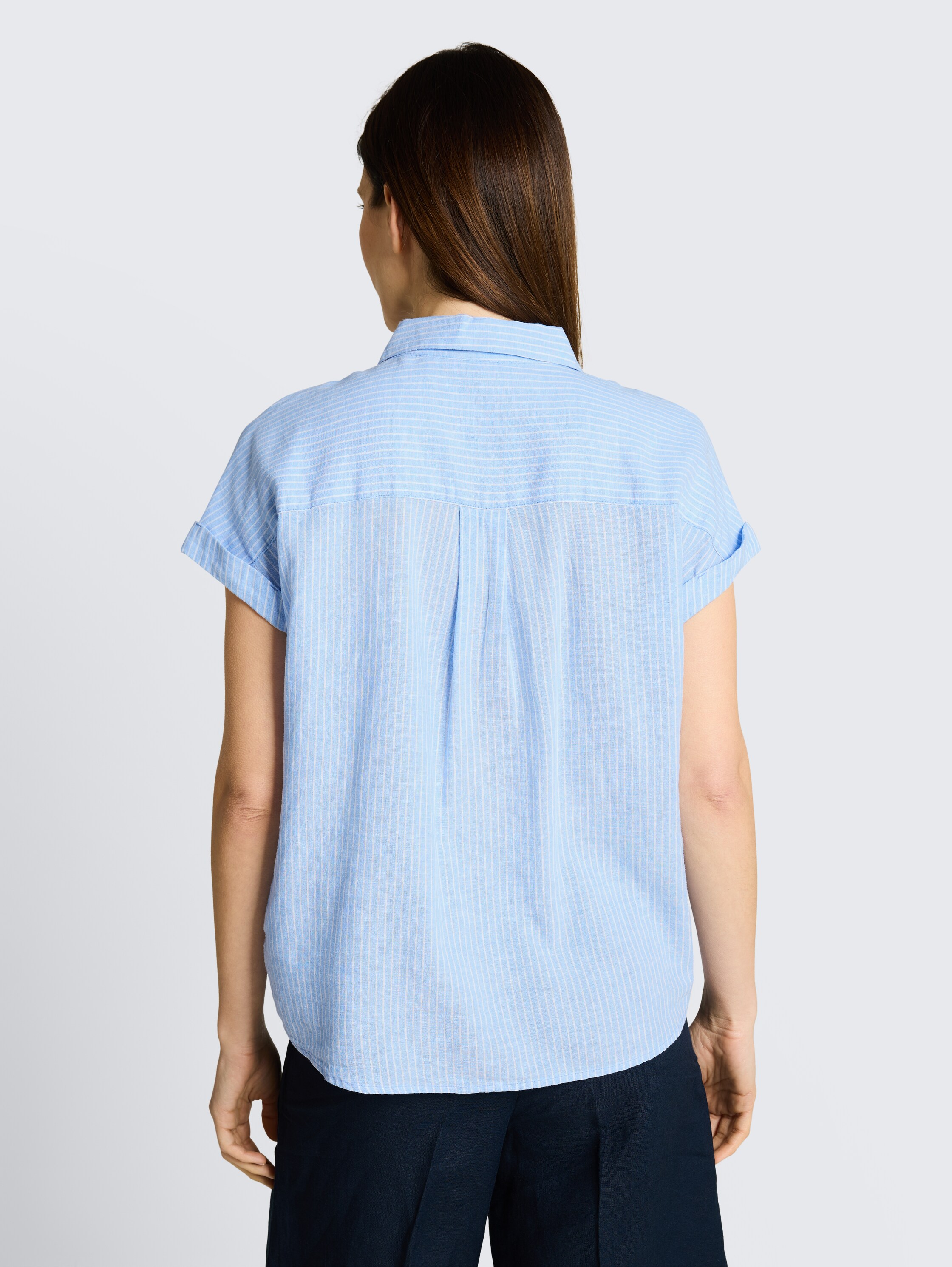 Losvallende blouse met linnen - fjord_blue_irregular_stripe - 