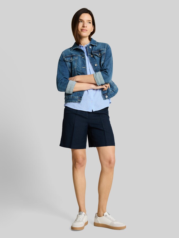 Loose Fit Bluse mit Leinenanteil von Women, fjord blue irregular stripe