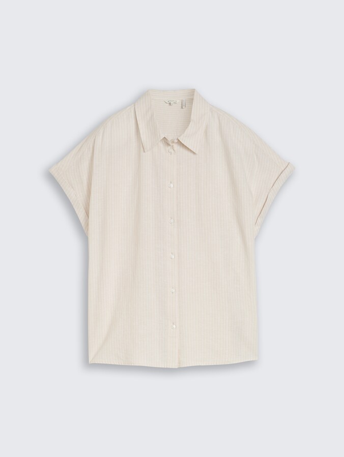 Loose Fit Bluse mit Leinenanteil von Women, taupe white irregular stripe