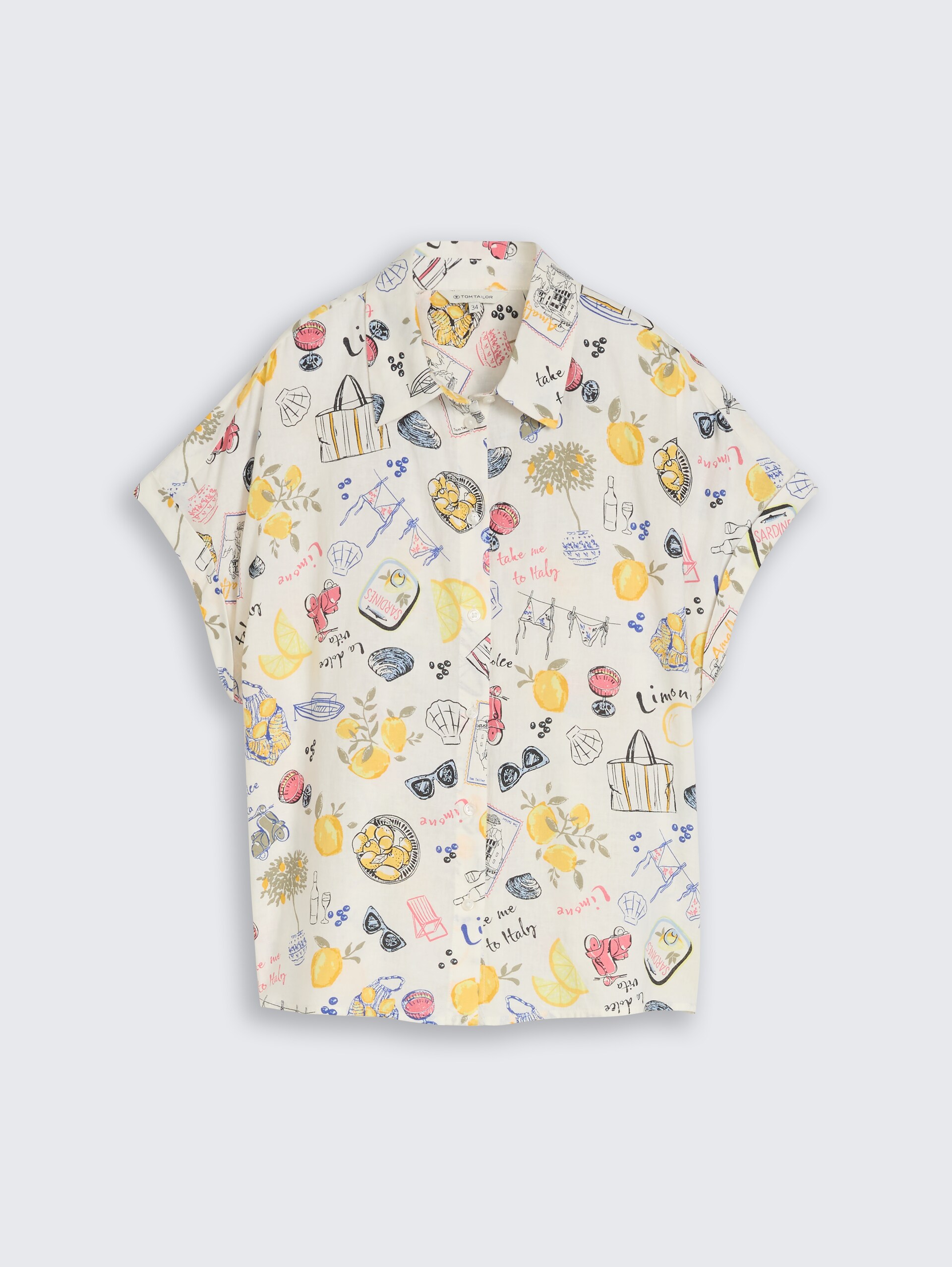 Loose Fit Bluse mit Leinenanteil - summerly lemon print - Vorder-Produkt-Ansicht