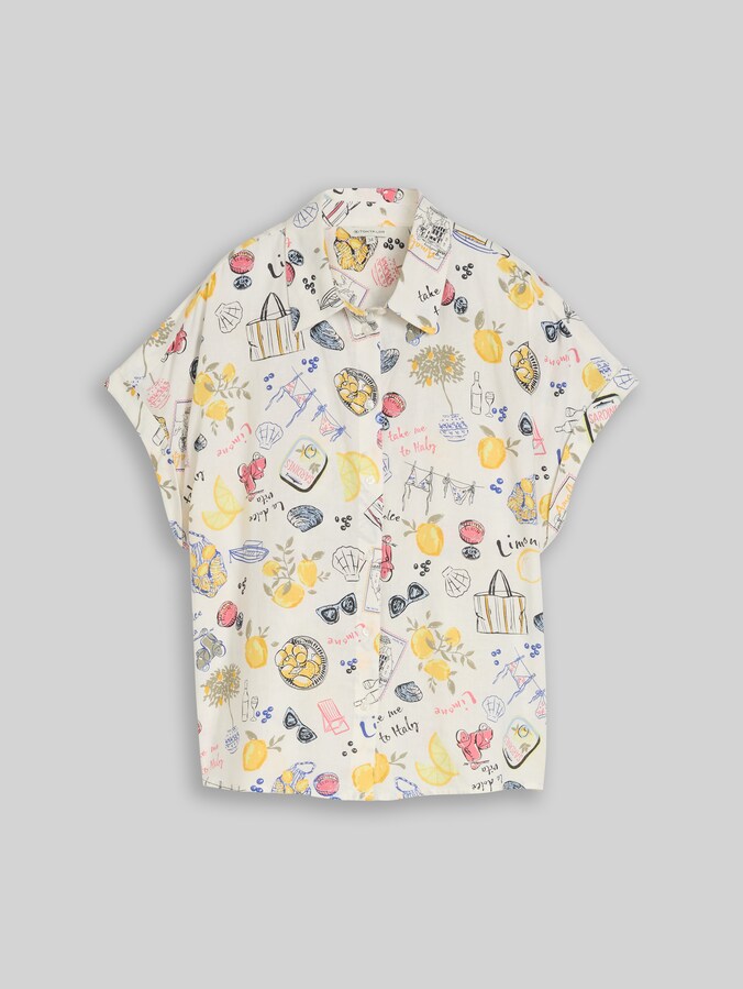Blouse ample avec partie en lin par Women, summerly lemon print